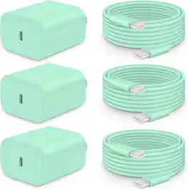 Bundle - Core Tech - 3-Pack 20W USB-C Fast Wall Chargers with 6 ft USB-C to USB-C Cables for iPhone 18/17/16/15 - Green - Green