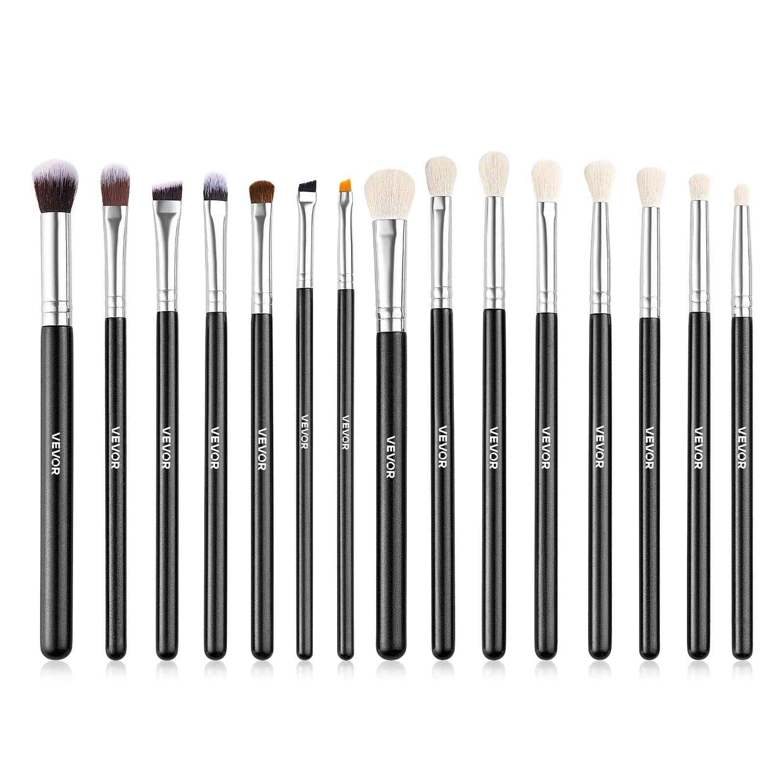 VEVOR - 15-Piece Makeup Brush Set for Foundation Blending Eyeshadow, Professional Vegan Brushes with Soft Synthetic Bristles - Black