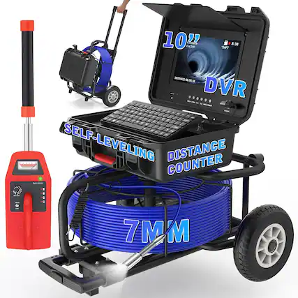 Front. Aukfa - Sewer Camera with Locator - 10" HD Borescope, Self-Leveling, IP68, 200Ft 7MM Cable, DVR, 32GB.