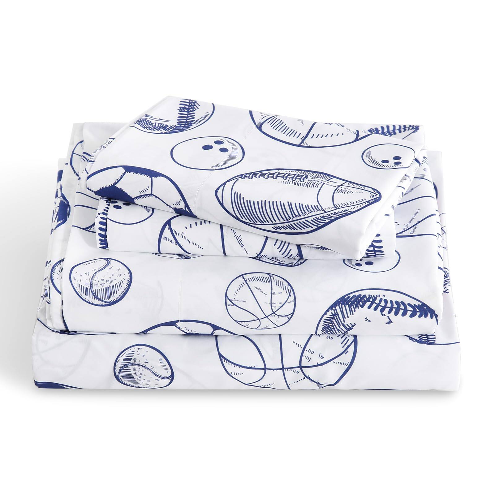 Skar Audio - Sheet Set - Flower 3 Pieces Soft Cute Microfiber Bed For Boy Teens Oeko Texted Breathable Fabric & Deep Poc - Ball Sports Full