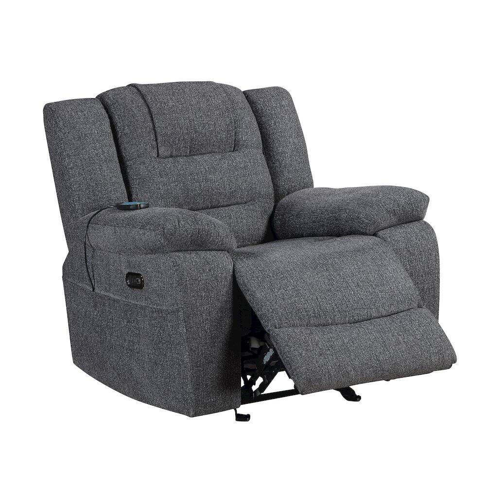 Left. New Classic Furniture - Redondo Chenille Glider Recliner with Power in Dark Gray - Dark Gray.