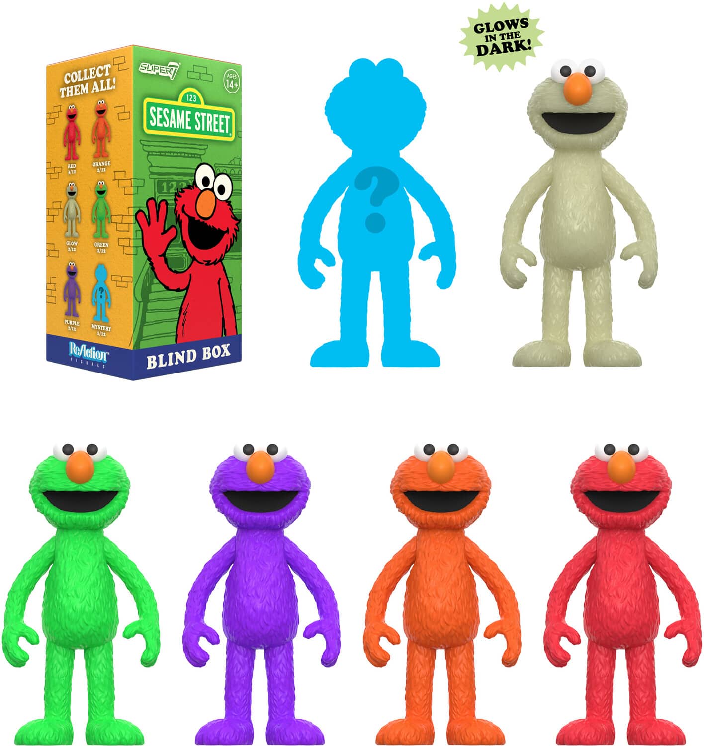 Super7 - Sesame Street - Reaction Blind Box Wv4 - Elmo 12pc Flat - COLLECTIBLES - Multicolor