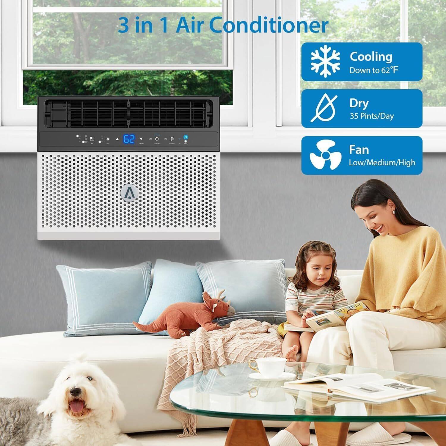 3 in 1 Air Conditioner

- Cooling Down to 62°F
- Dry 35 Pints/Day
- Fan Low/Medium/High