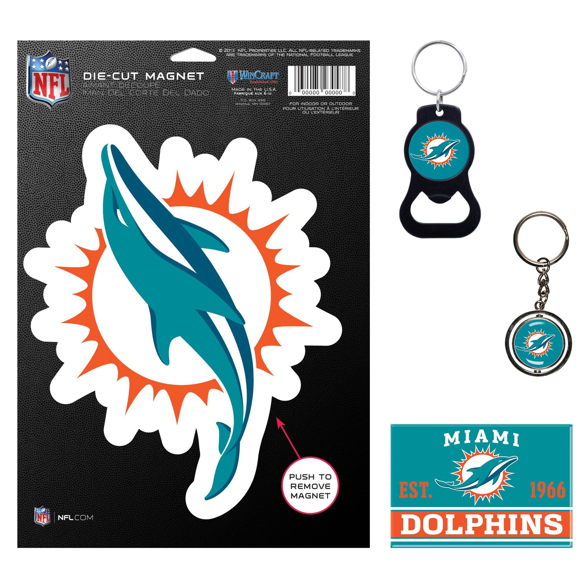 WinCraft - Miami Dolphins 4-Pack Key Rings and Magnets Set - Multicolor