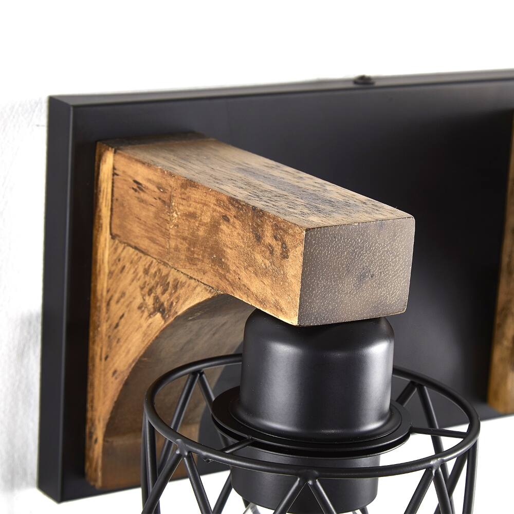 Alt View 2. YOSIMFUR - 3-Light Farmhouse Bathroom Vanity Light, Rustic Wood & Black Metal Wall Sconce for Mirror.