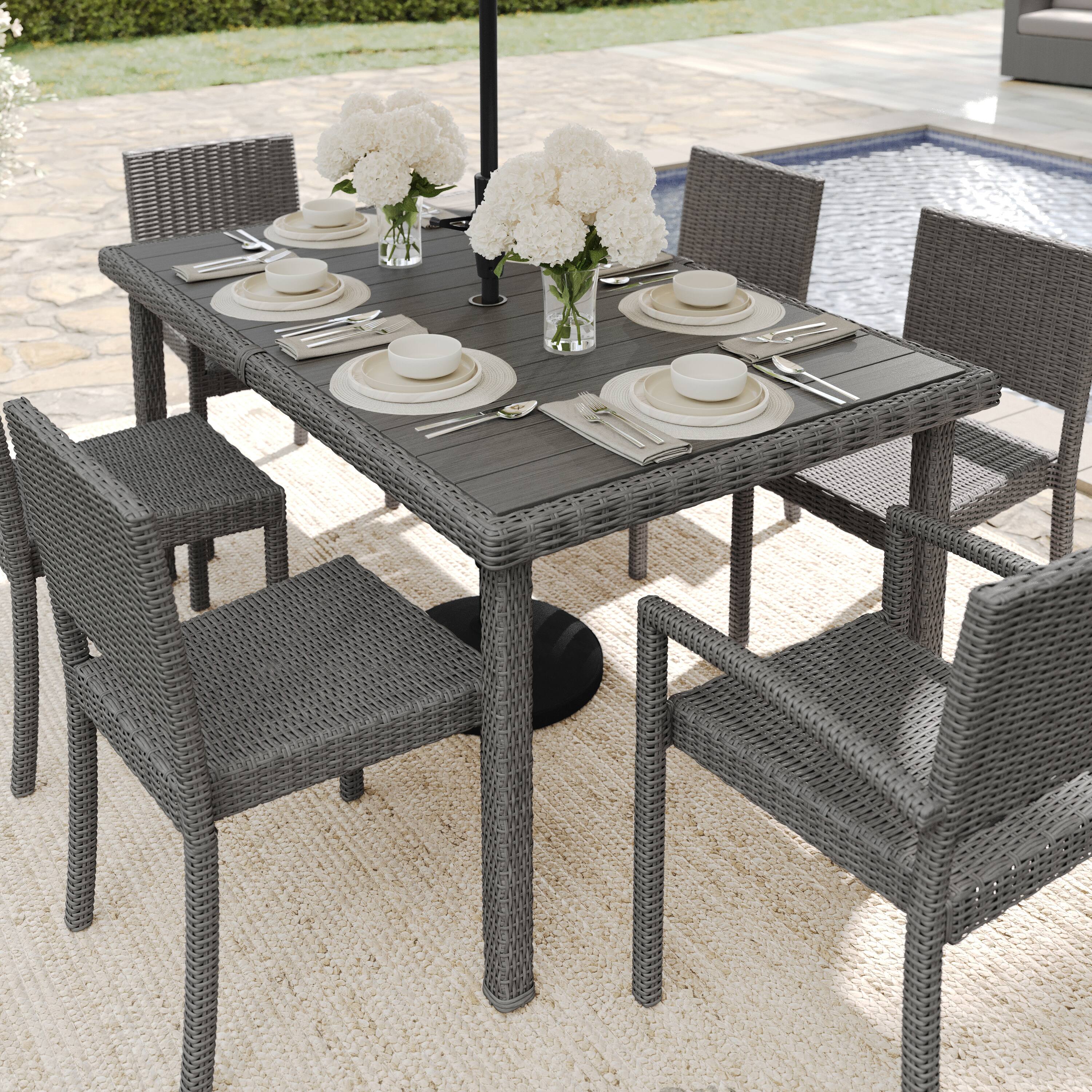 Alt View 5. Martha Stewart - Bedford 62" Outdoor Rattan Wicker Patio Table with Engineered Wood Top - Gray.