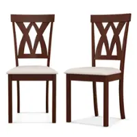 Costway Armless Dining Chairs Set of 2 with Rubber Wood Frame Elegant Hollowed Backrest - Oak + Beige - Front_Zoom