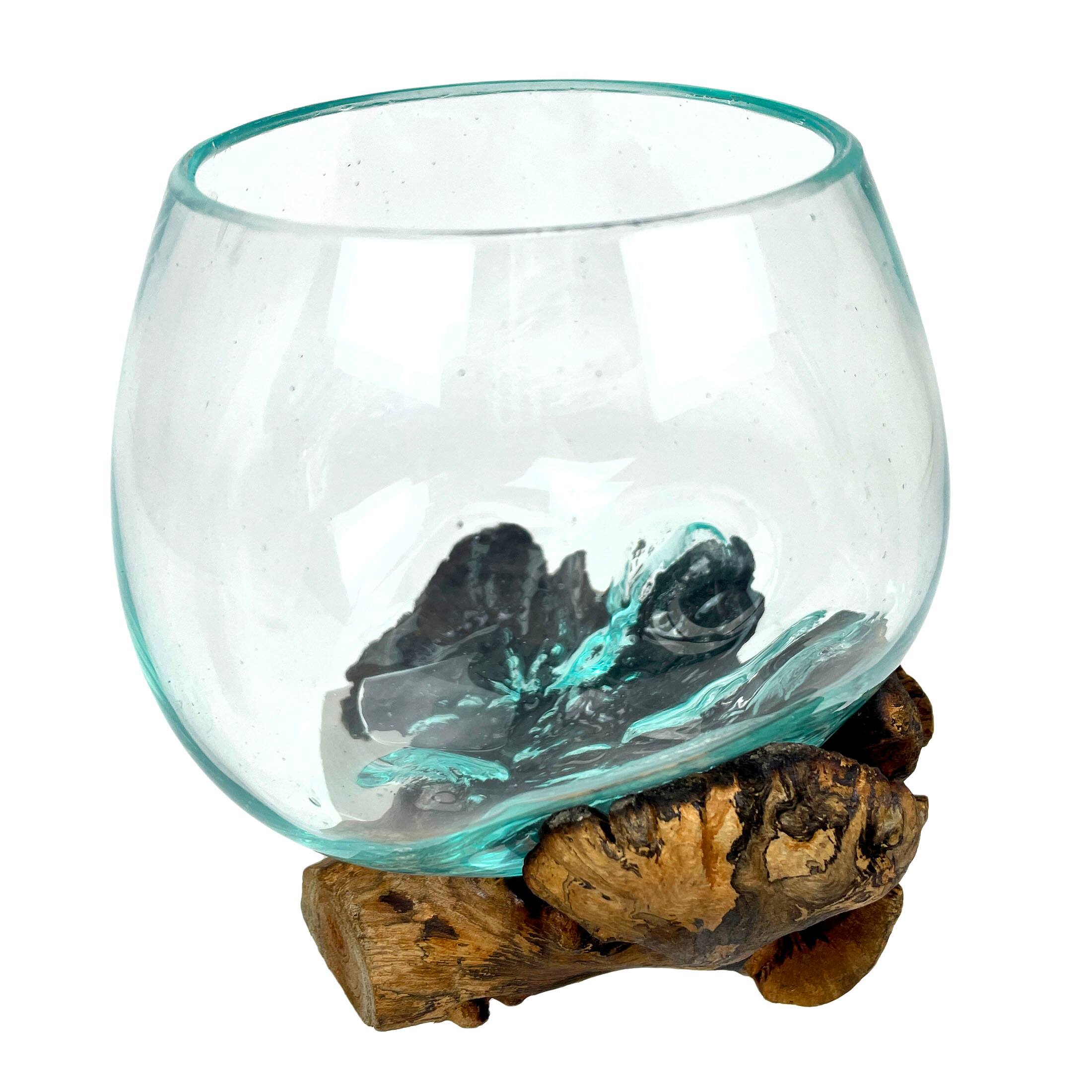Alt View 1. J.D. Yeatts - Melted Glass On Gamal Root Wood Decorative Bowl/Vase/Terrarium Planter - Brown.