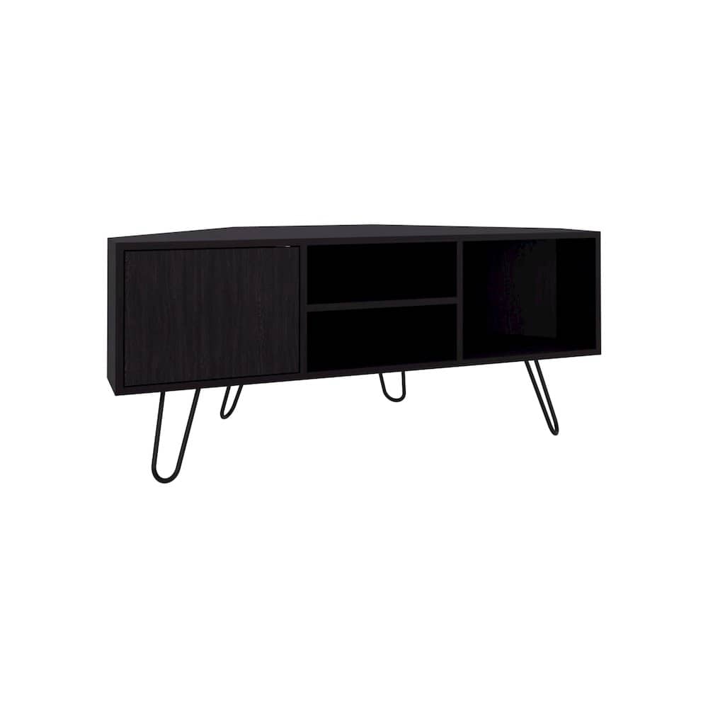TuHome - Lancaster Corner Tv Stand, With Two Shelves And Two Cabinets - Black
