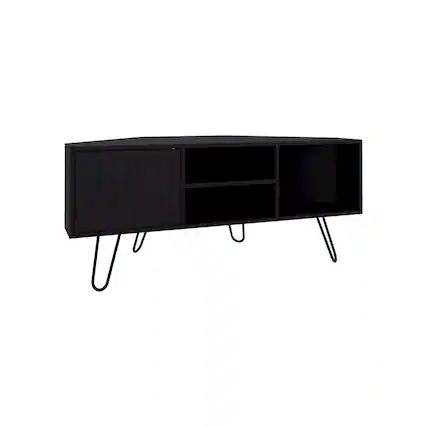 Front. TuHome - Lancaster Corner Tv Stand, With Two Shelves And Two Cabinets, Black - Black.