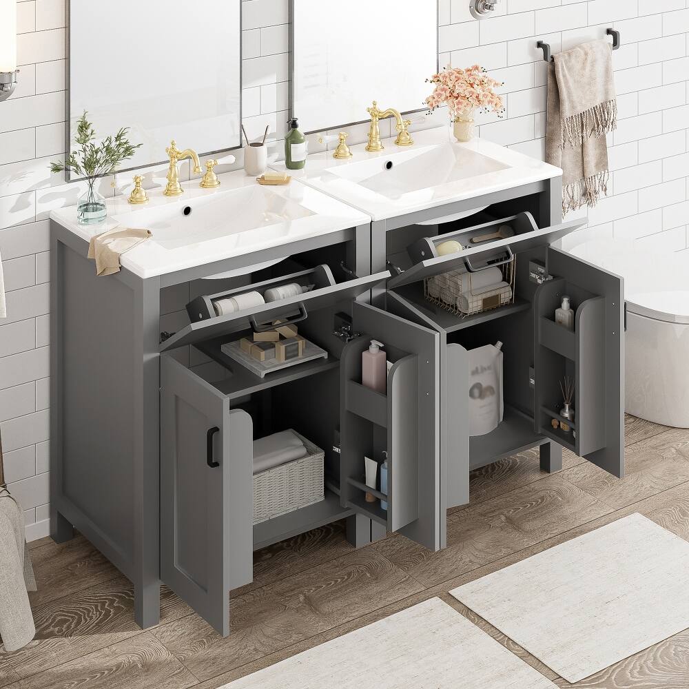 Angle. Loheer - Loheer 48 inch double bathroom vanity Grey Freestanding Cabinet with Ceramic Sinks - Grey.