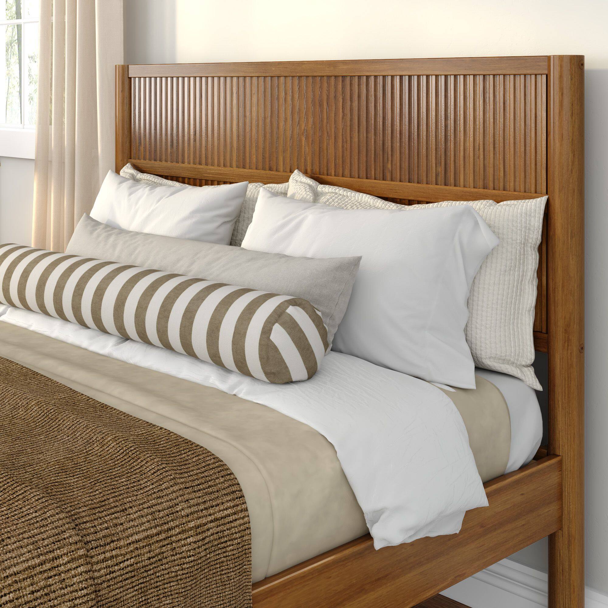 Alt View 4. Plank+Beam - Sera Fluted Queen Bed, Pecan - Pecan.