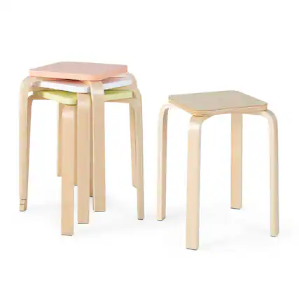 Front. Costway - Costway Set of 4 Colorful Square Stools Stackable Wood Stools with Anti-slip Felt Mats - Natural.