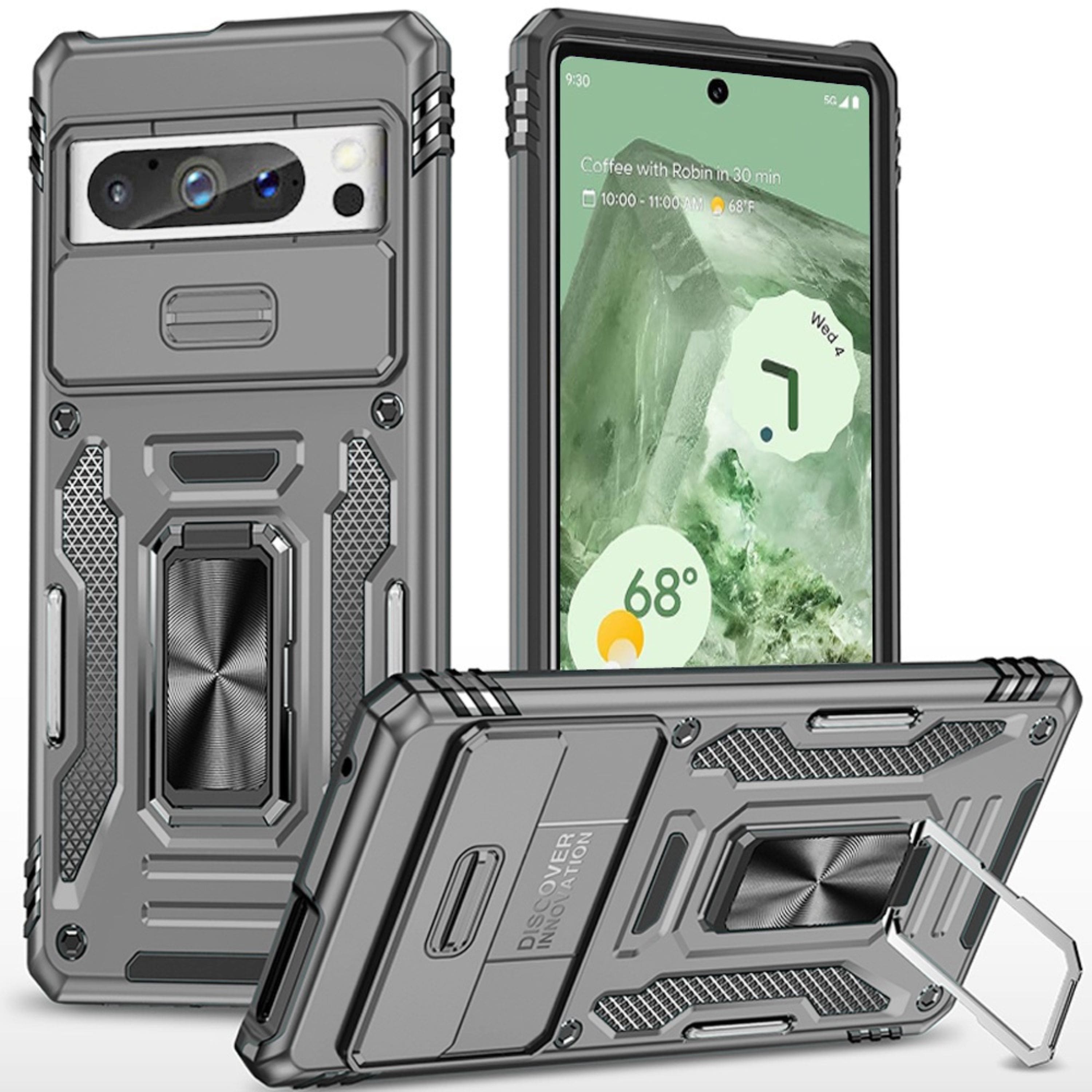Kitcheniva - Sliding Lens Cover Shockproof Ringstand Case For Google Pixel 9 & Google Pixel 9 Pro - Gray price history on PriceWatchPro