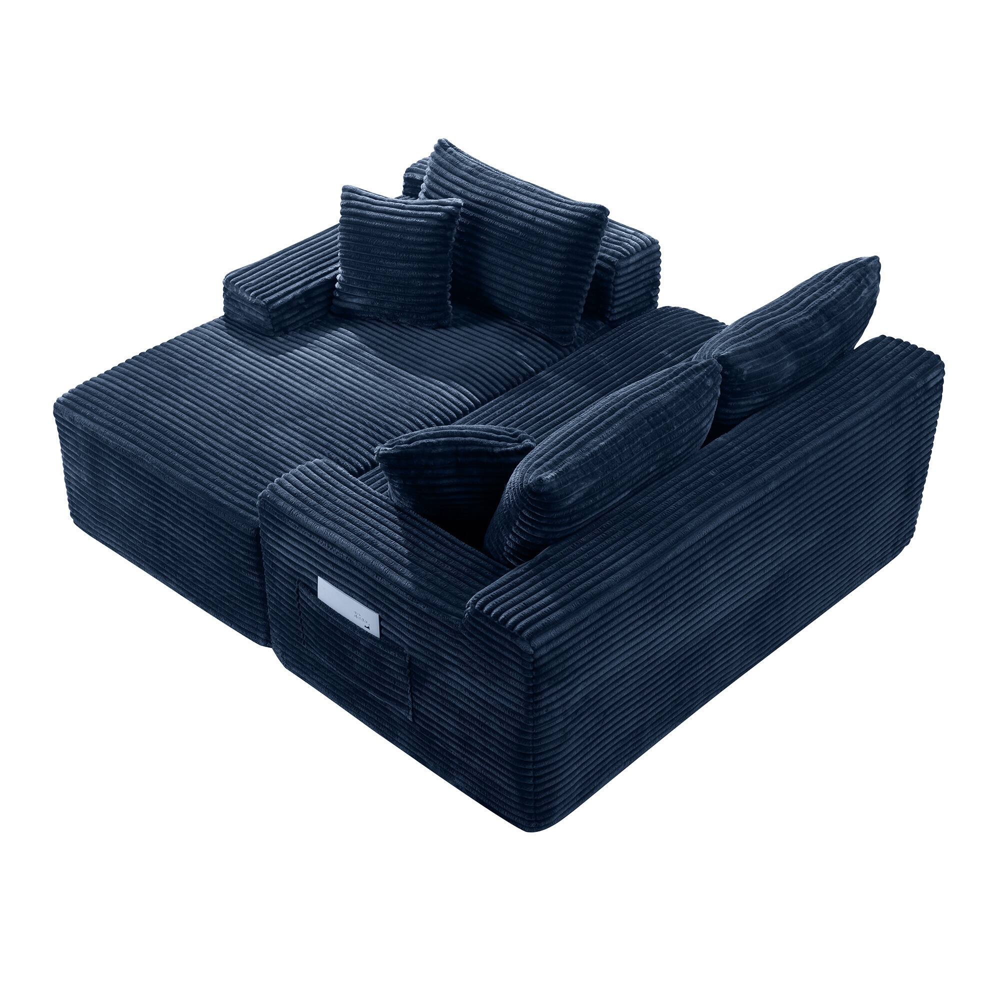 Back. Anysun - 107" Rabbit Hair Modular Cloud L-Shaped Sofa w/ Recliner, Modern Sleeper, Deep Seat, No Assembly Needed - Blue.