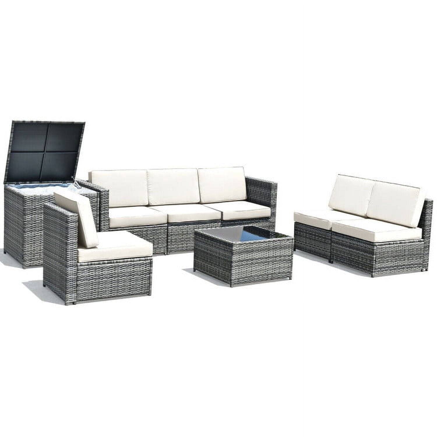 Alt View 2. Pefilos - 8 Piece Wicker Sofa Rattan Dinning Set Patio Furniture with Storage Table-White, Wicker Furniture Conversation Sets - White.