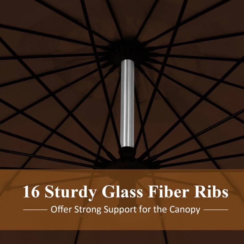 16 Sturdy Glass Fiber Ribs Offer Strong Support for the Canopy