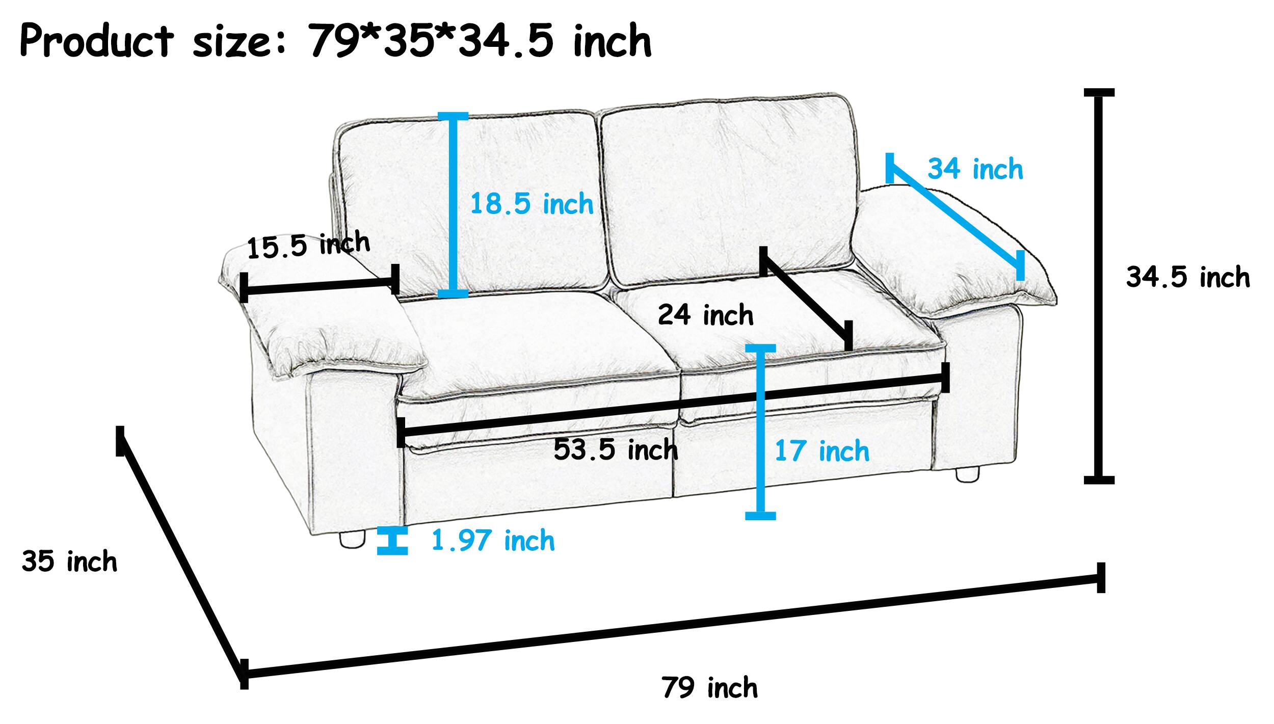 Product size: 79*35*34.5 inch

- 15.5 inch
- 18.5 inch
- 24 inch
- 34 inch
- 34.5 inch
- 53.5 inch
- 17 inch
- 35 inch
- 1.97 inch
- 79 inch
