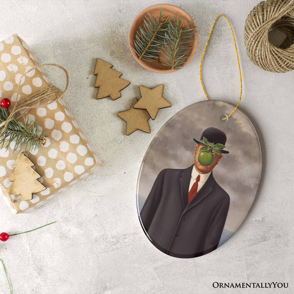 Back. OrnamentallyYou - Ren Magritte The Son of Man Ornament Vintage Surrealism Painting Christmas Decor - Multi-colored.