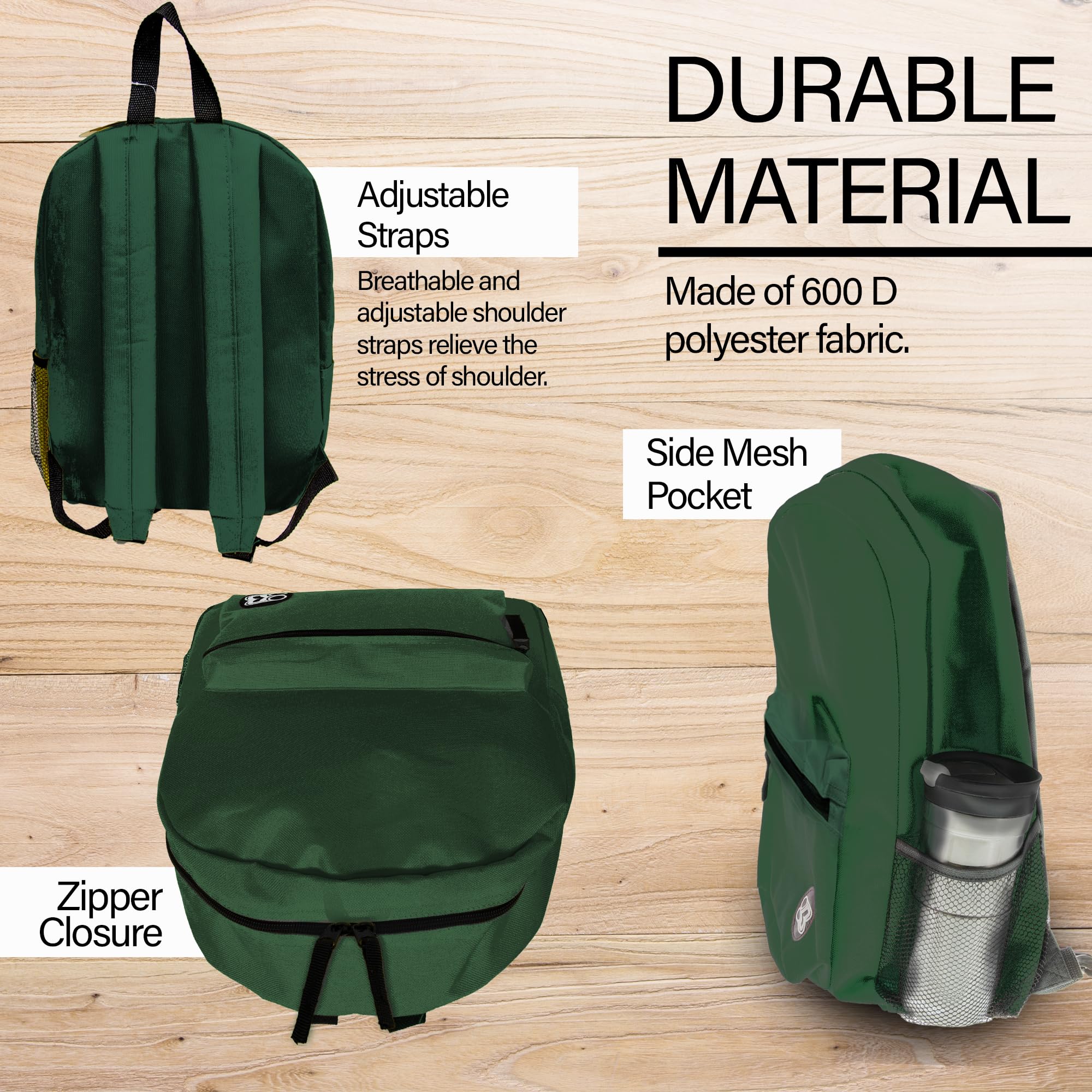 DURABLE MATERIAL

Adjustable Straps
Breathable and adjustable shoulder straps relieve the stress of shoulder.

Made of 600 D polyester fabric.

Side Mesh Pocket

Zipper Closure
