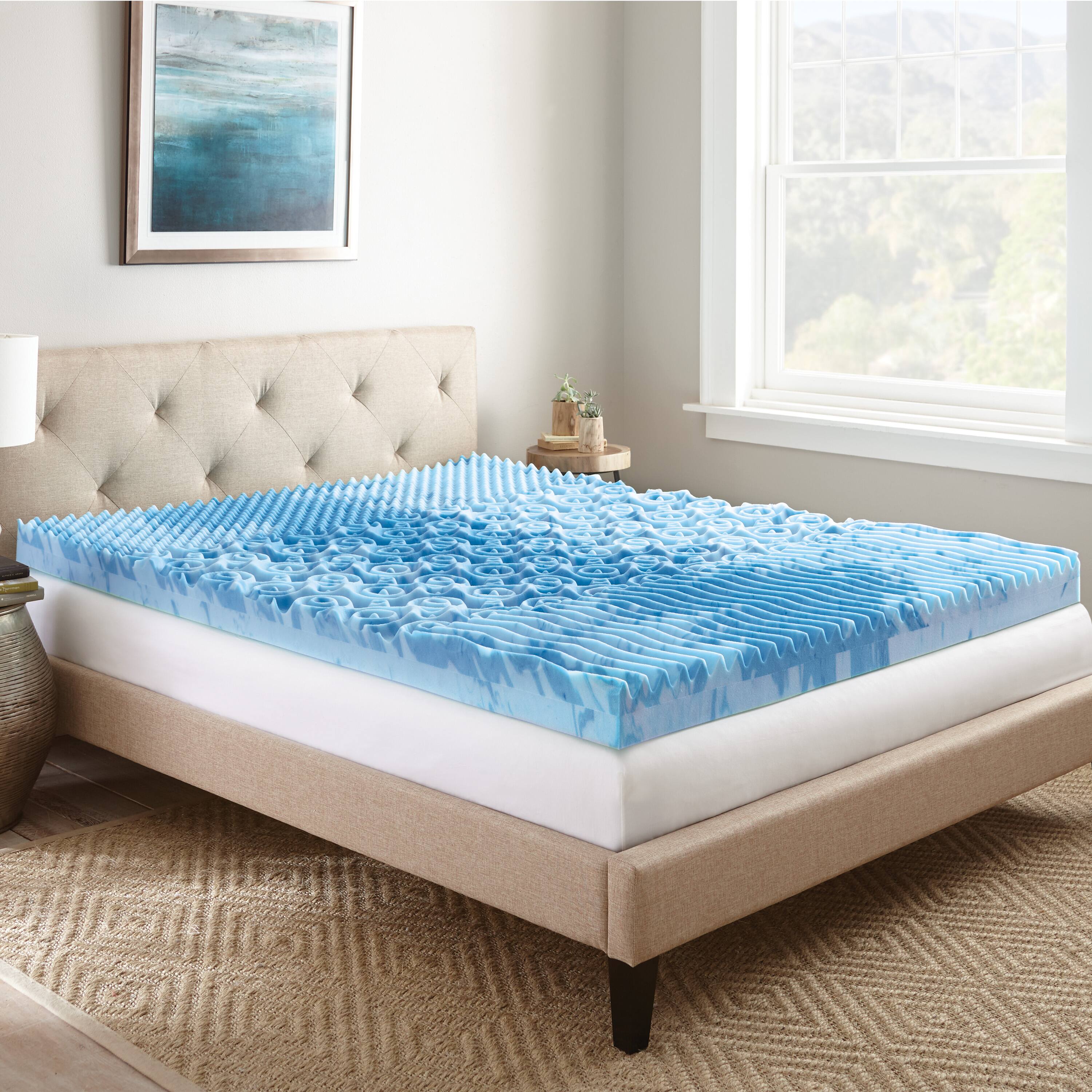 Alt View 2. Nautica - Nautica Home 4 Inch GelLux Memory Foam Cooling Mattress Topper Queen Size - WHITE/BLUE.