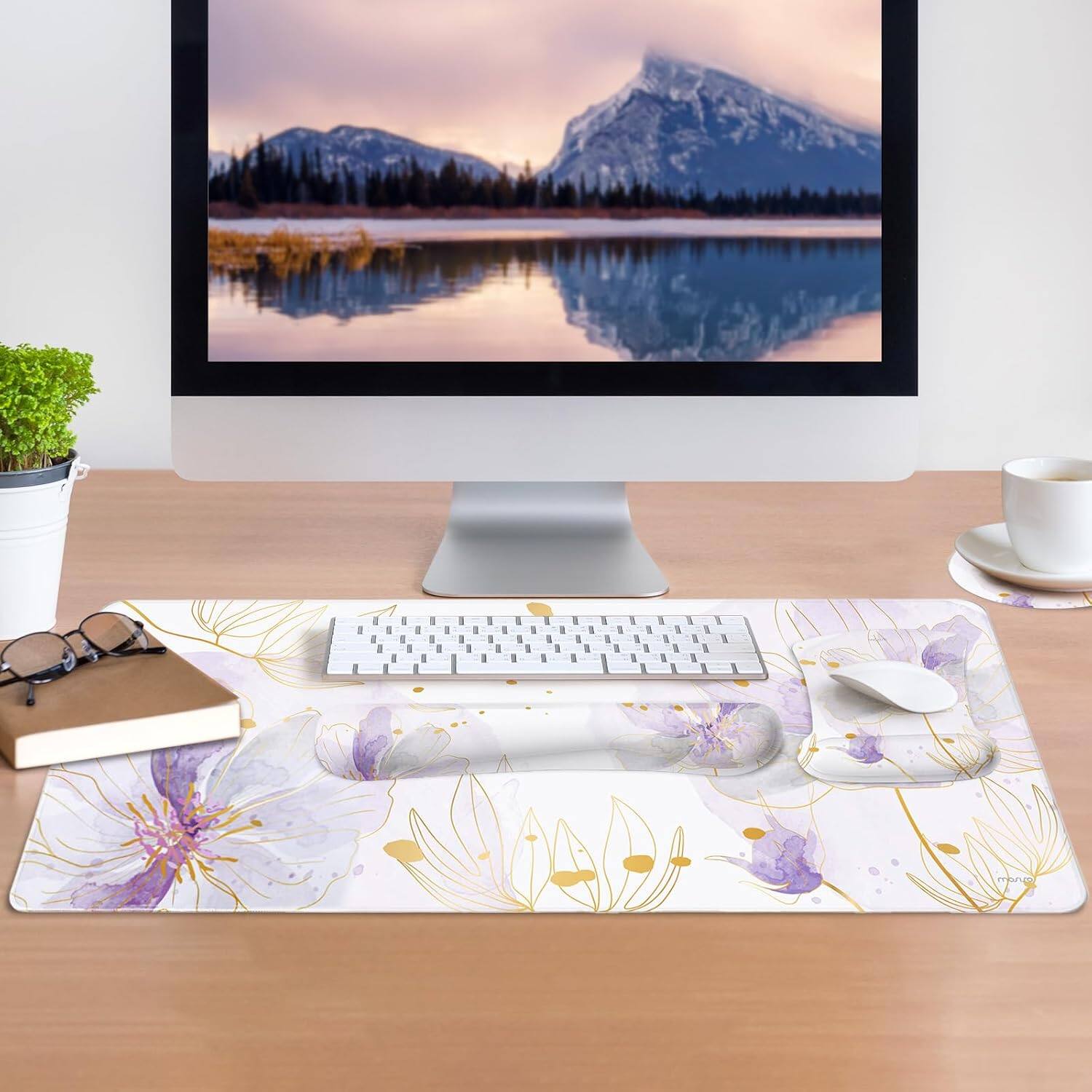 Alt View 3. mosiso - 4in1 Large Mouse Pad Set, Keyboard Wrist Rest&Mouse Wrist Rest&Coaster, Extended Desk Pad for Home Office Study Game - H666.