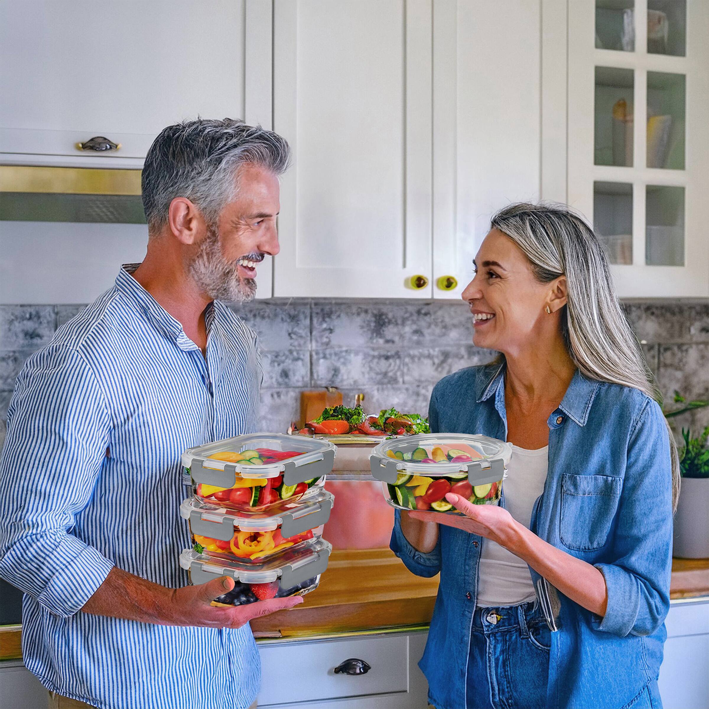 Alt View 2. Sorbus - Sorbus 16 Piece Round (970ml/ 32.7oz) Glass Meal Prep Containers Airtight Lids Dishwasher Freezer Oven Microwave Safe - Gray.