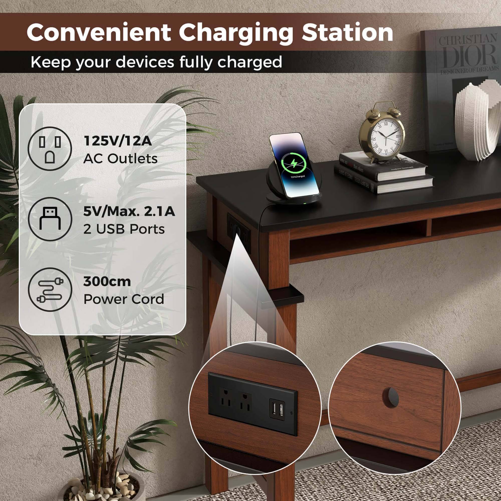 Convenient Charging Station: Keep your devices fully charged.

Features:
- 125V/12A AC Outlets
- 2 USB Ports
- 300cm Power Cord
- 5V/Max. 2.1A