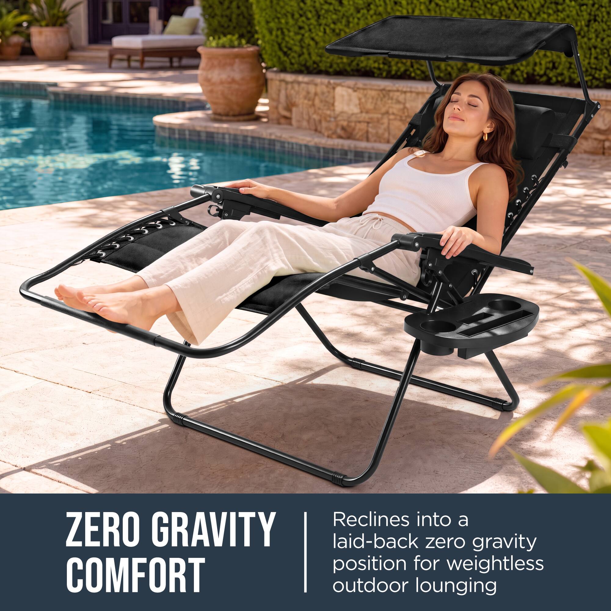 Reclines into a ZERO GRAVITY laid-back zero gravity position for weightless COMFORT outdoor lounging