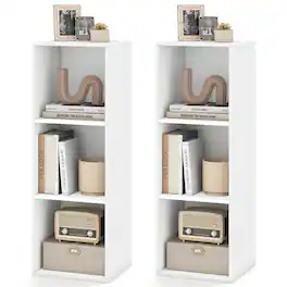 Costway - 2 PCS 3-Cube Bookcase with Anti-Tipping Kits, Freestanding Cubby Storage Organizer - White 3-cube