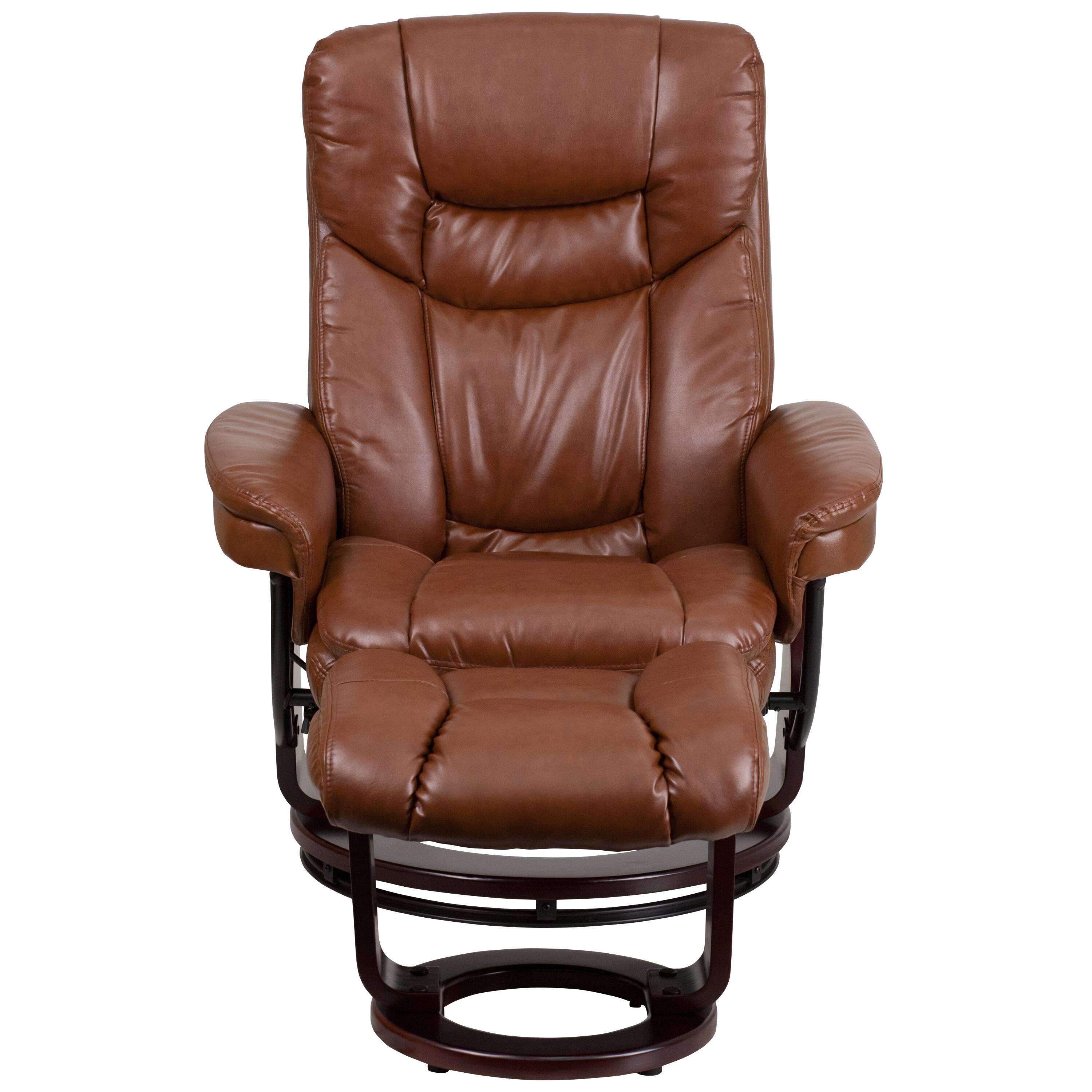 Alt View 6. Emma + Oliver - Multi-Position Recliner & Curved Ottoman with Swivel Wood Base - Brown Vintage.