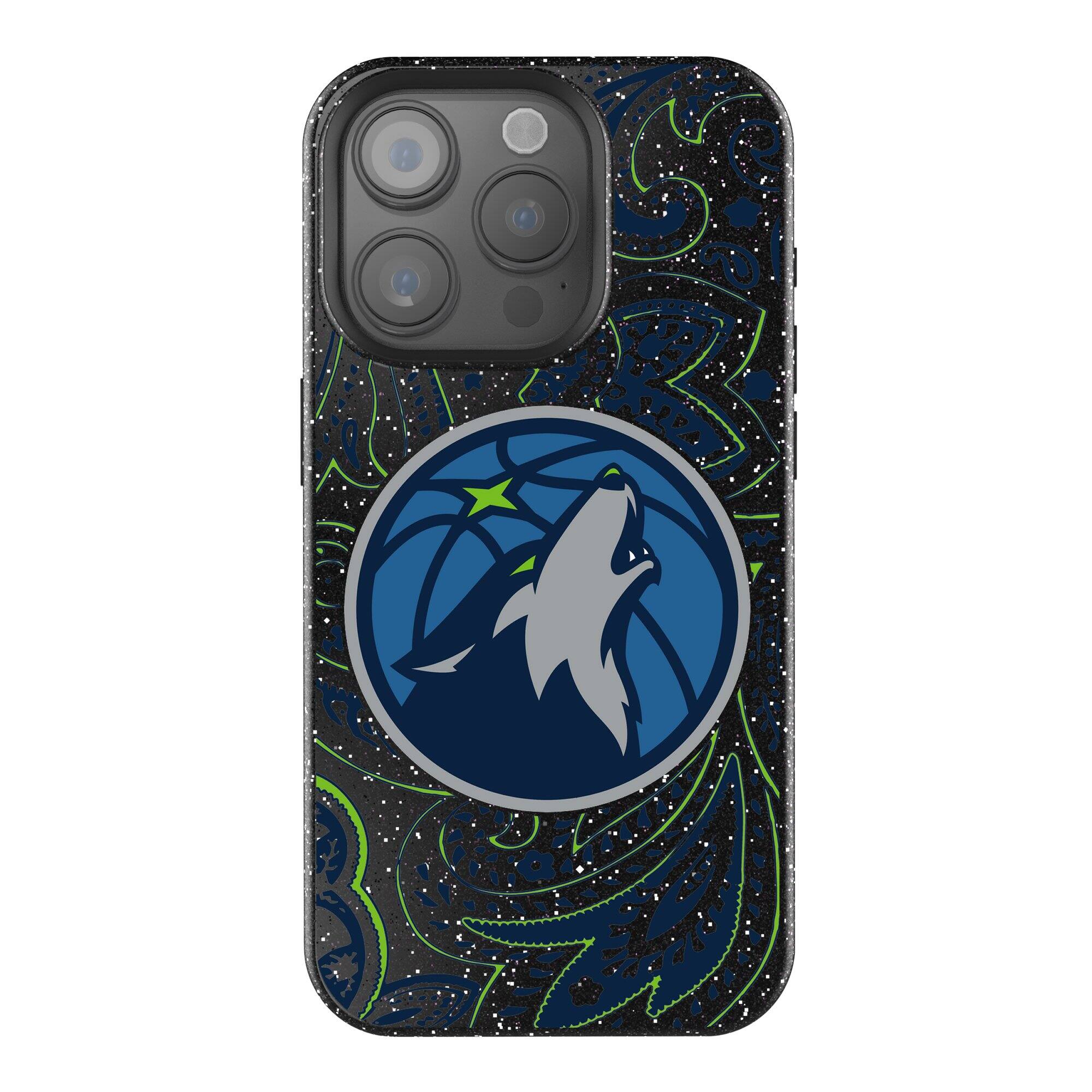 Front. Keyscaper - Minnesota Timberwolves Paisley Bling iPhone Case - 14 Pro Max - Black.