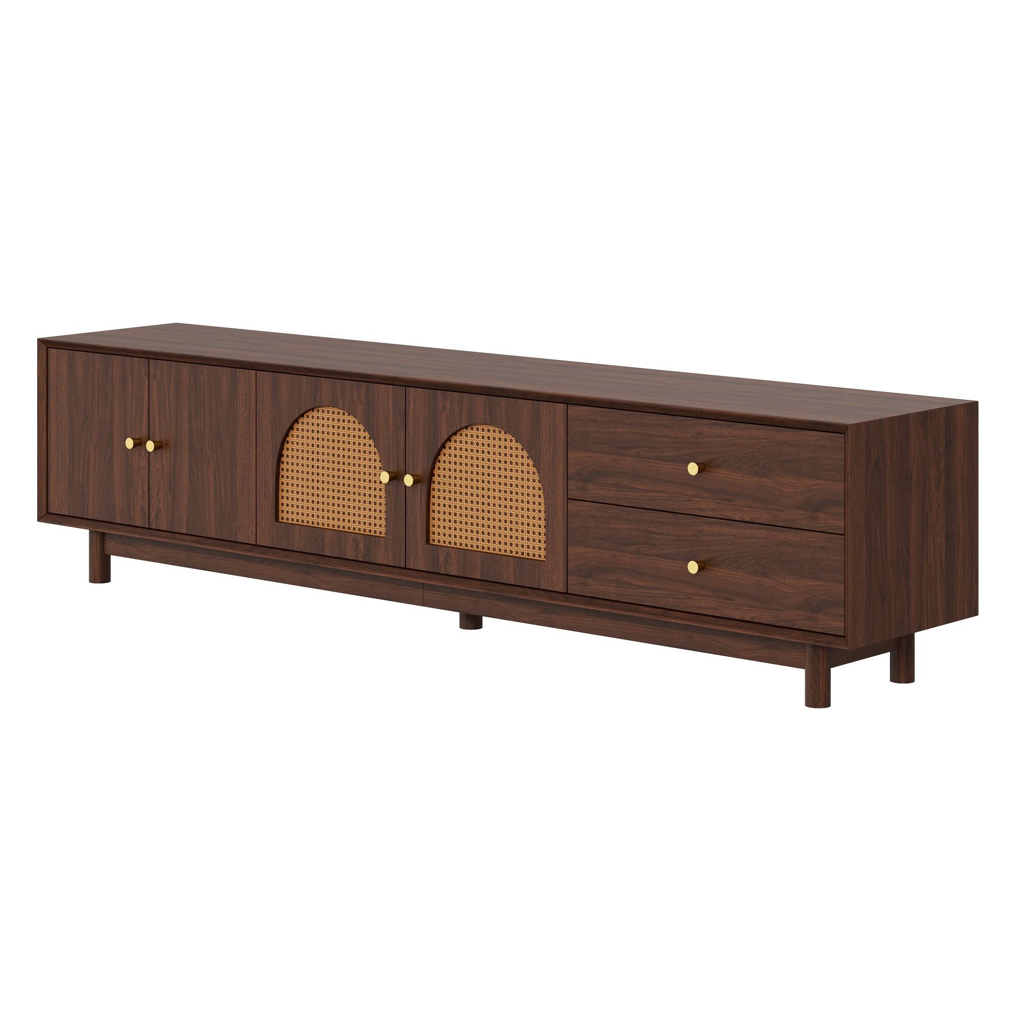 Alt View 5. MERAVOM - Rattan TV Stand for 85 Inch TVs, Entertainment Center with Storage Cabinets and Drawers, Media Console for Living Room - Walnut.