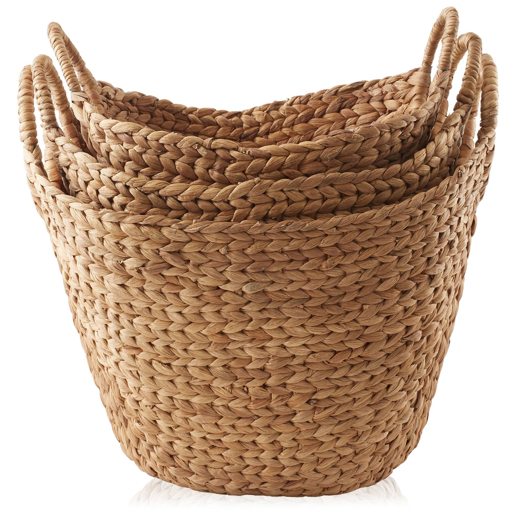 Alt View 3. Casafield - Set of 3 Water Hyacinth Storage Boat Baskets - Woven Laundry Tote Bins - Cinnamon.