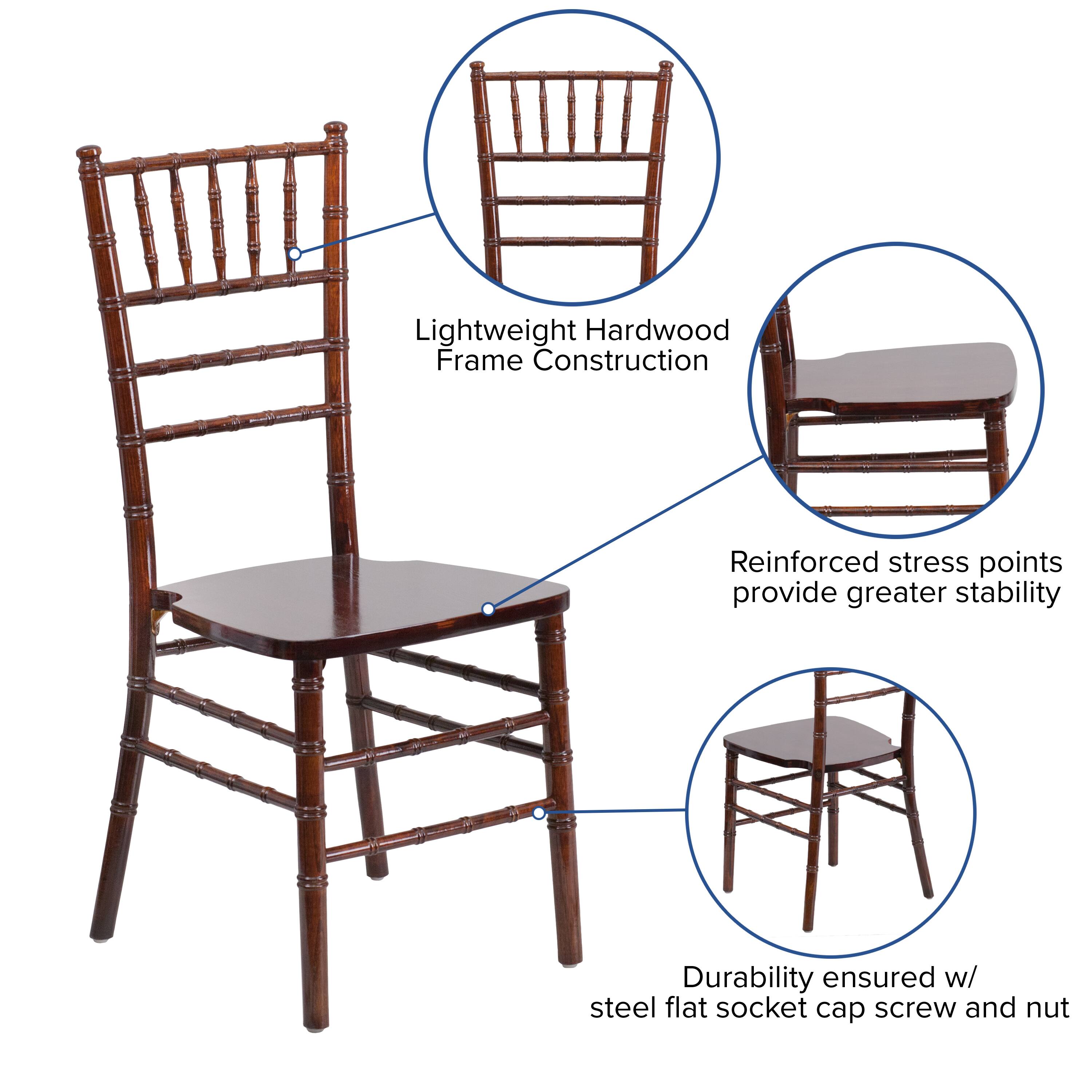 Lightweight Hardwood Frame Construction  
Reinforced stress points provide greater stability  
Durability ensured w/ steel flat socket cap screw and nut