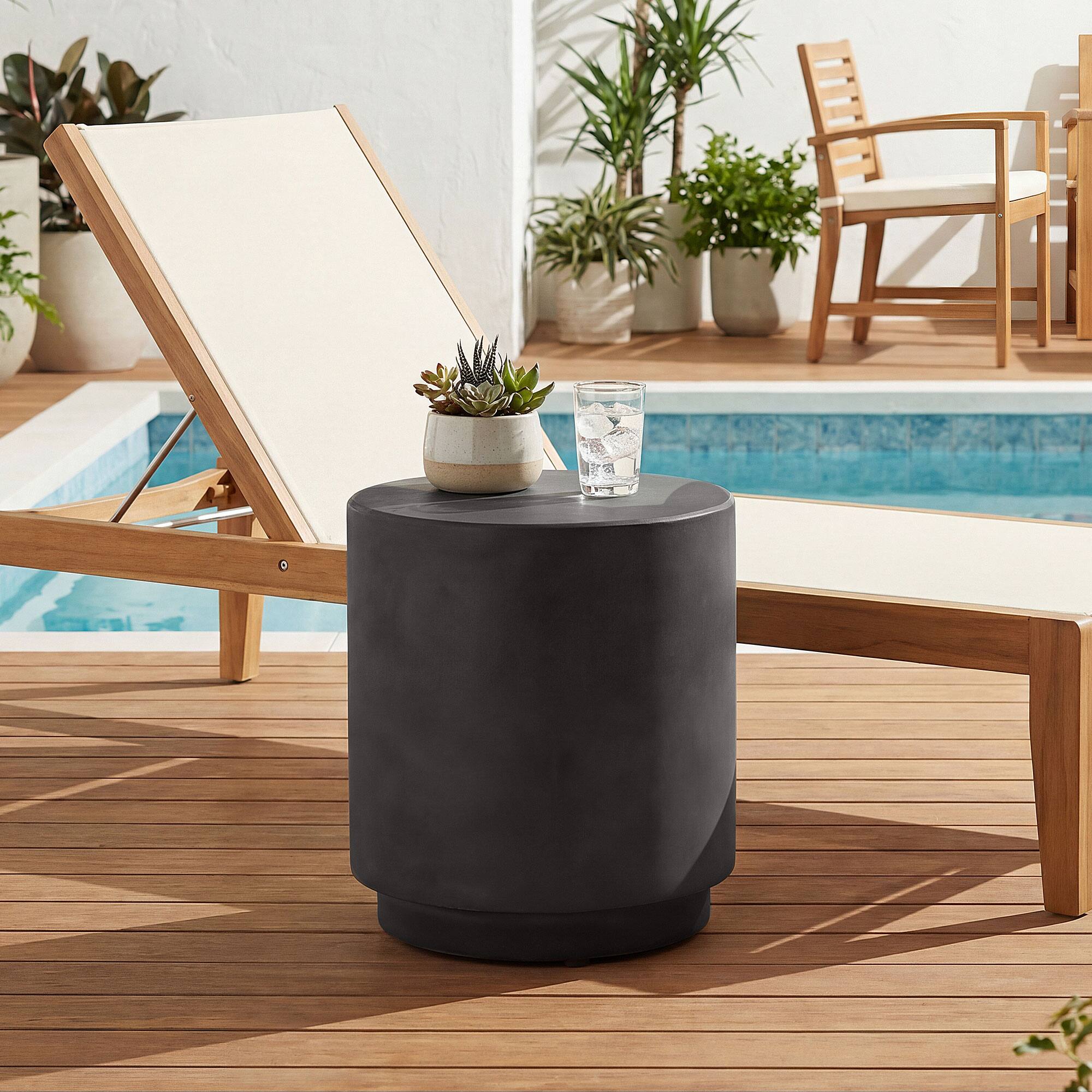 Alt View 1. Homcom - Accent Table with Concrete Finish Round Side Table - Dark Gray.