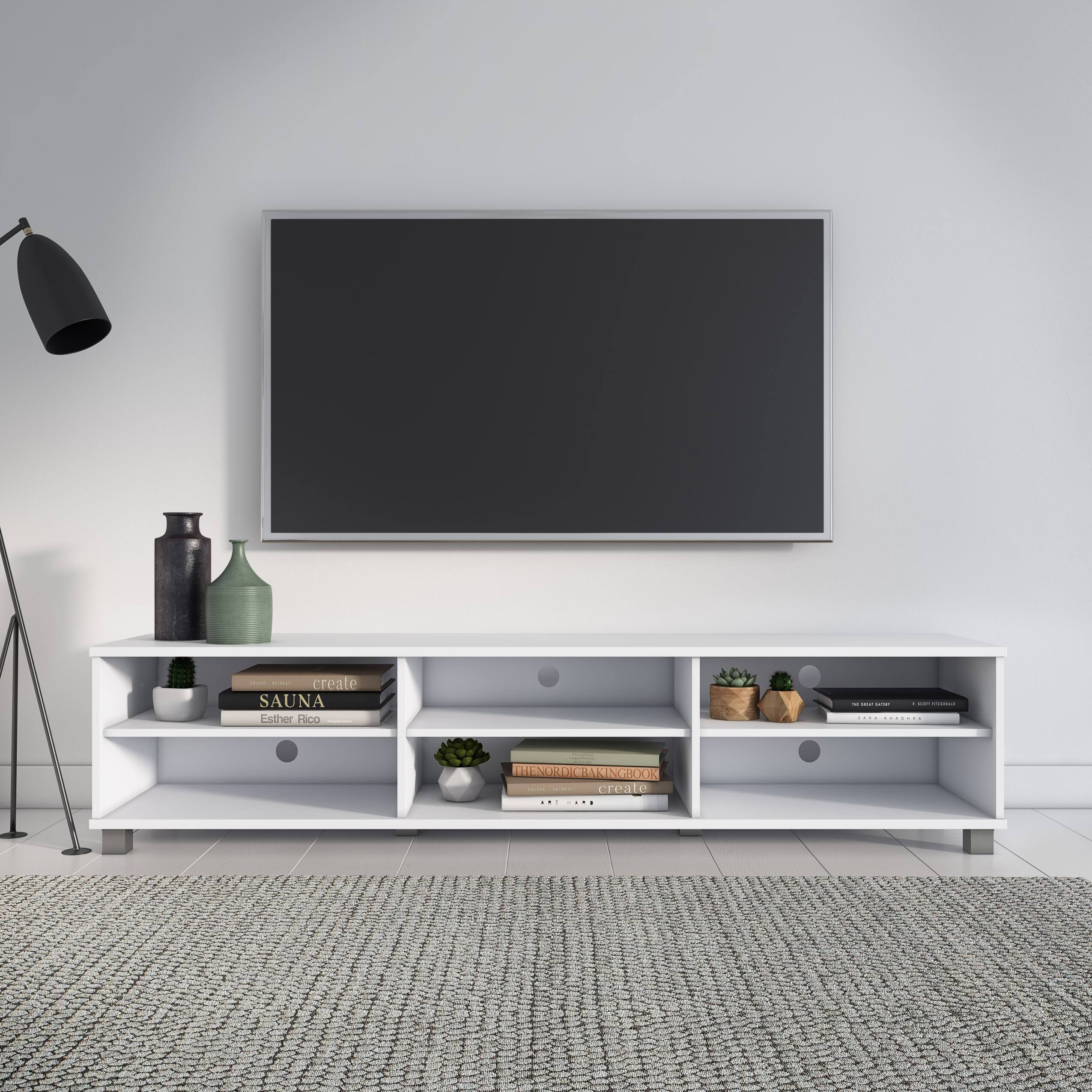 Angle. CorLiving - Hollywood Collection TV Stand with Open Cabinets for Most TVs up to 85" - White.