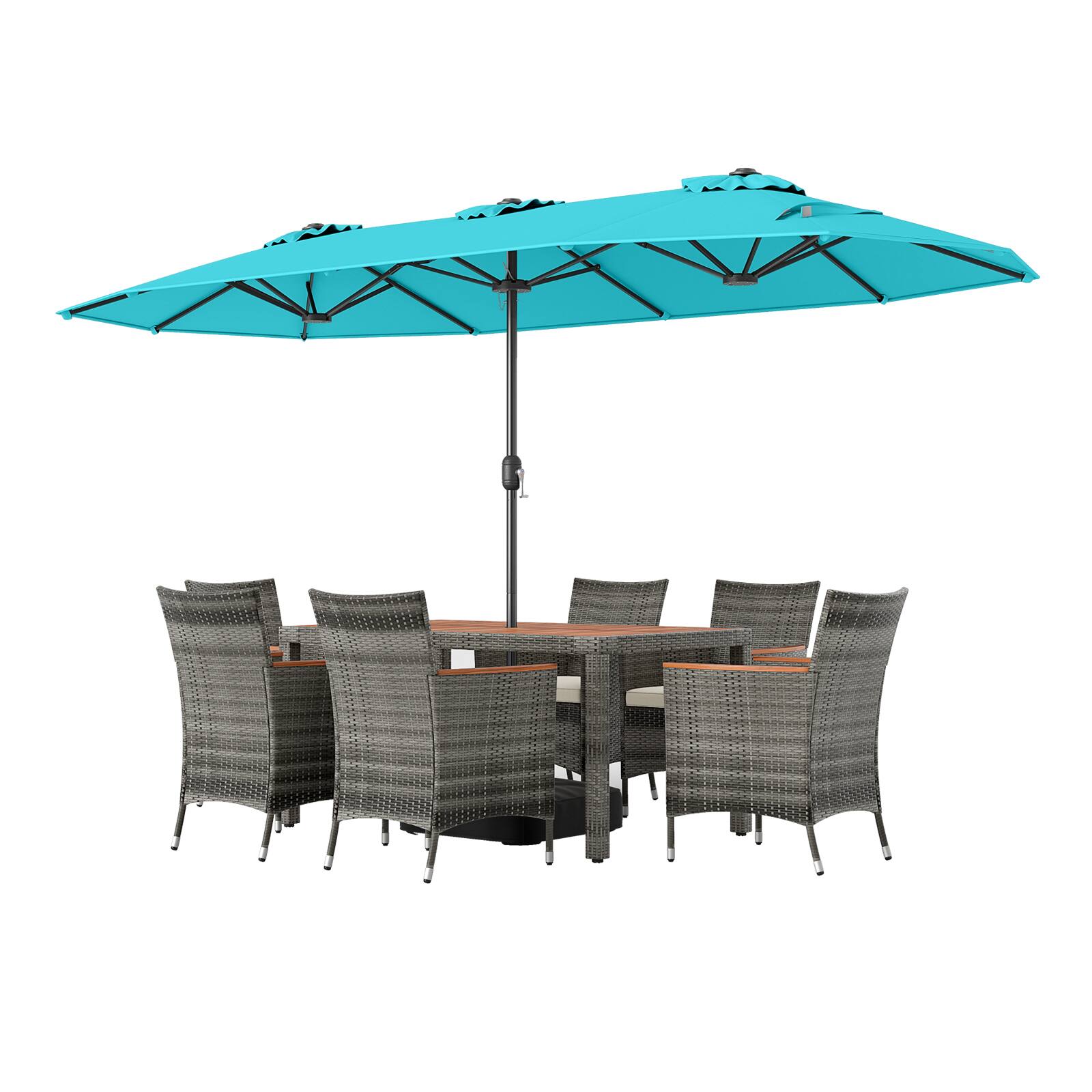 Alt View 6. Gymax - Gymax 8-Piece Patio Dining Set w/ Double-Sided Market Umbrella Acacia Wood Top Turquoise - Green.