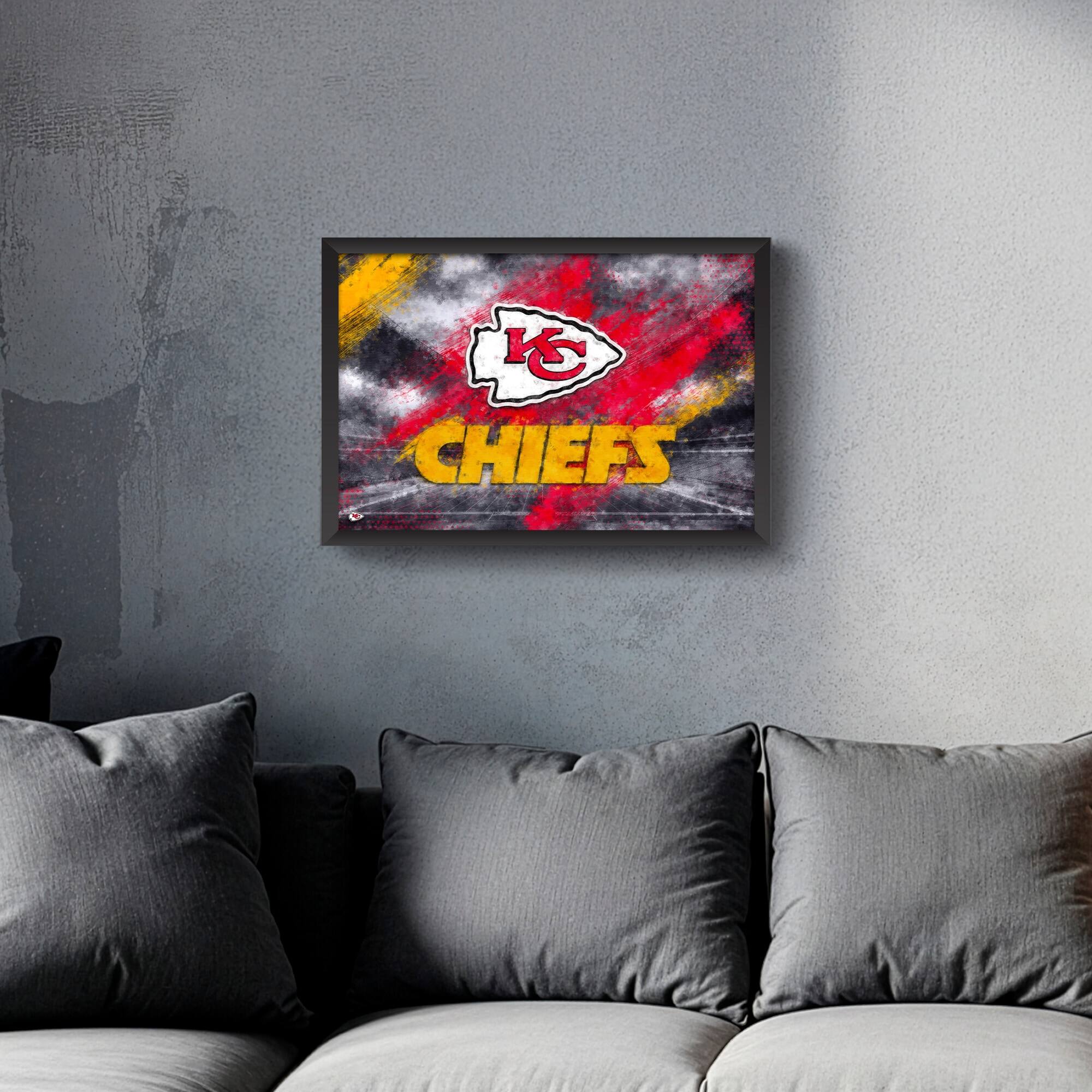 Alt View 1. Sporticulture - Kansas City Chiefs 14" x 20" Brush Stroke Logo Framed Art Print - Multicolor.