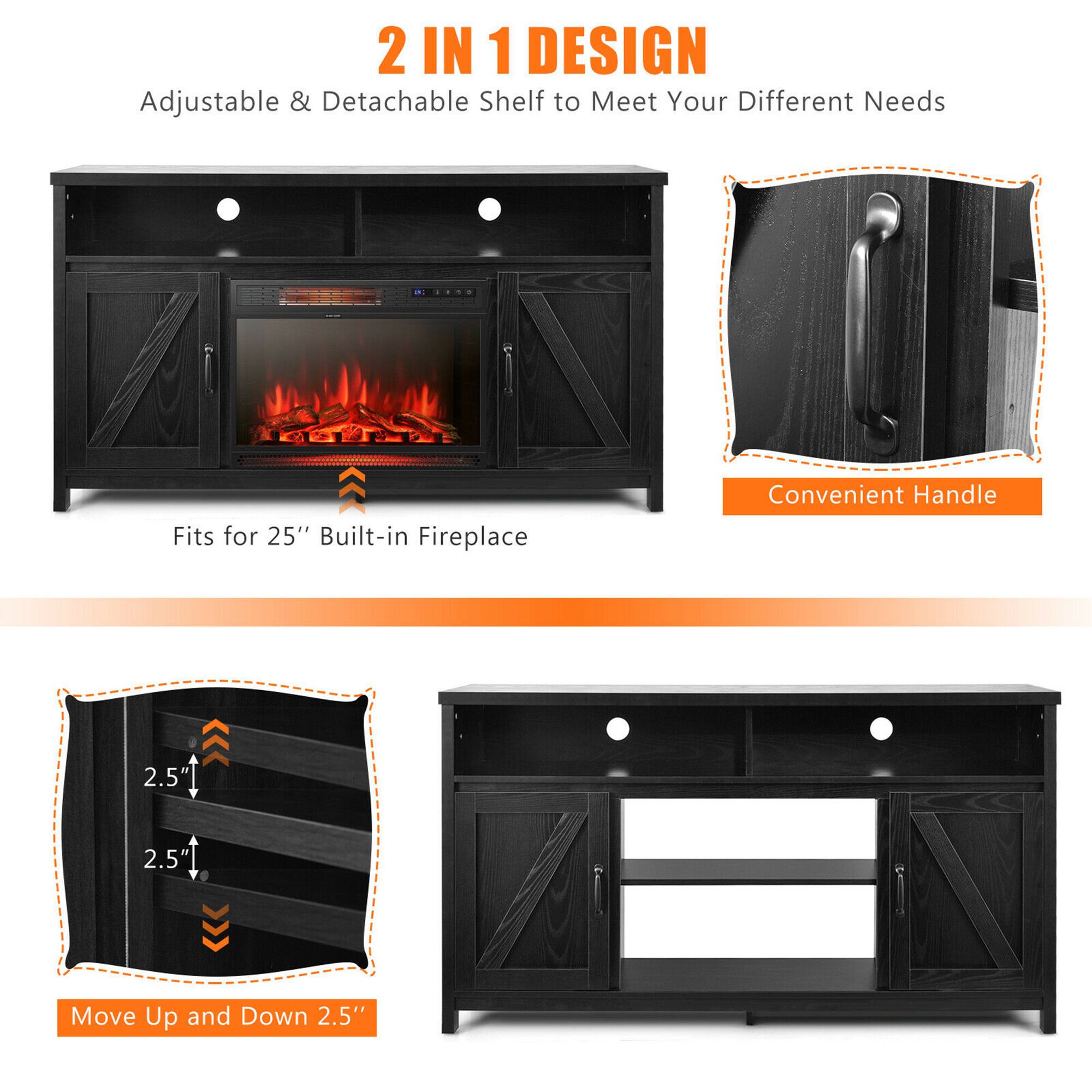 2 IN 1 DESIGN, Adjustable & Detachable Shelf to Meet Your Different Needs, Fits for 25" Built-in Fireplace, Convenient Handle, 2.5", 2.5", Move Up and Down 2.5"