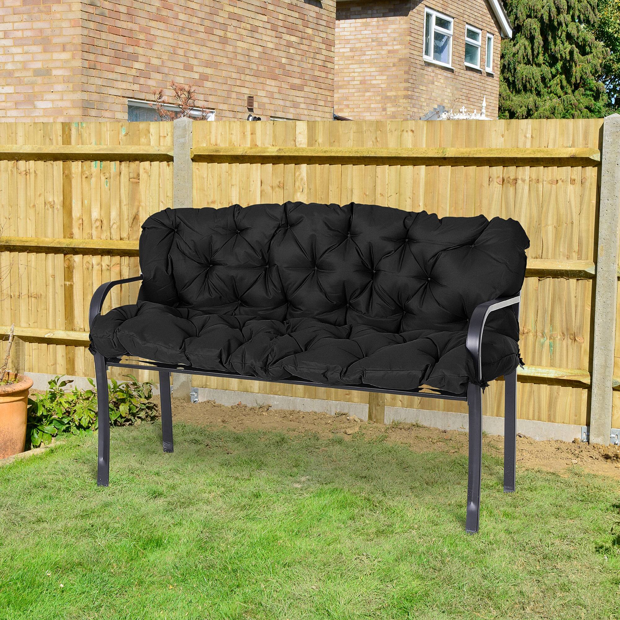 Alt View 1. Outsunny - 59" x 38" Tufted Bench Cushion for Outdoor Furniture, 3-Seater Replacement for Swing Chair, Patio Sofa/Couch - Black.