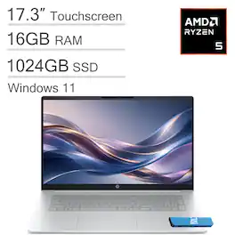 HP - OmniBook 3 - 17.3" FHD Touchscreen Laptop - AMD Ryzen 5 130 2025 - 16GB - 1TB SSD - Backlit - Windows 11 - 16GB 1TB - Ryzen 5 130 - Glacier Silver
