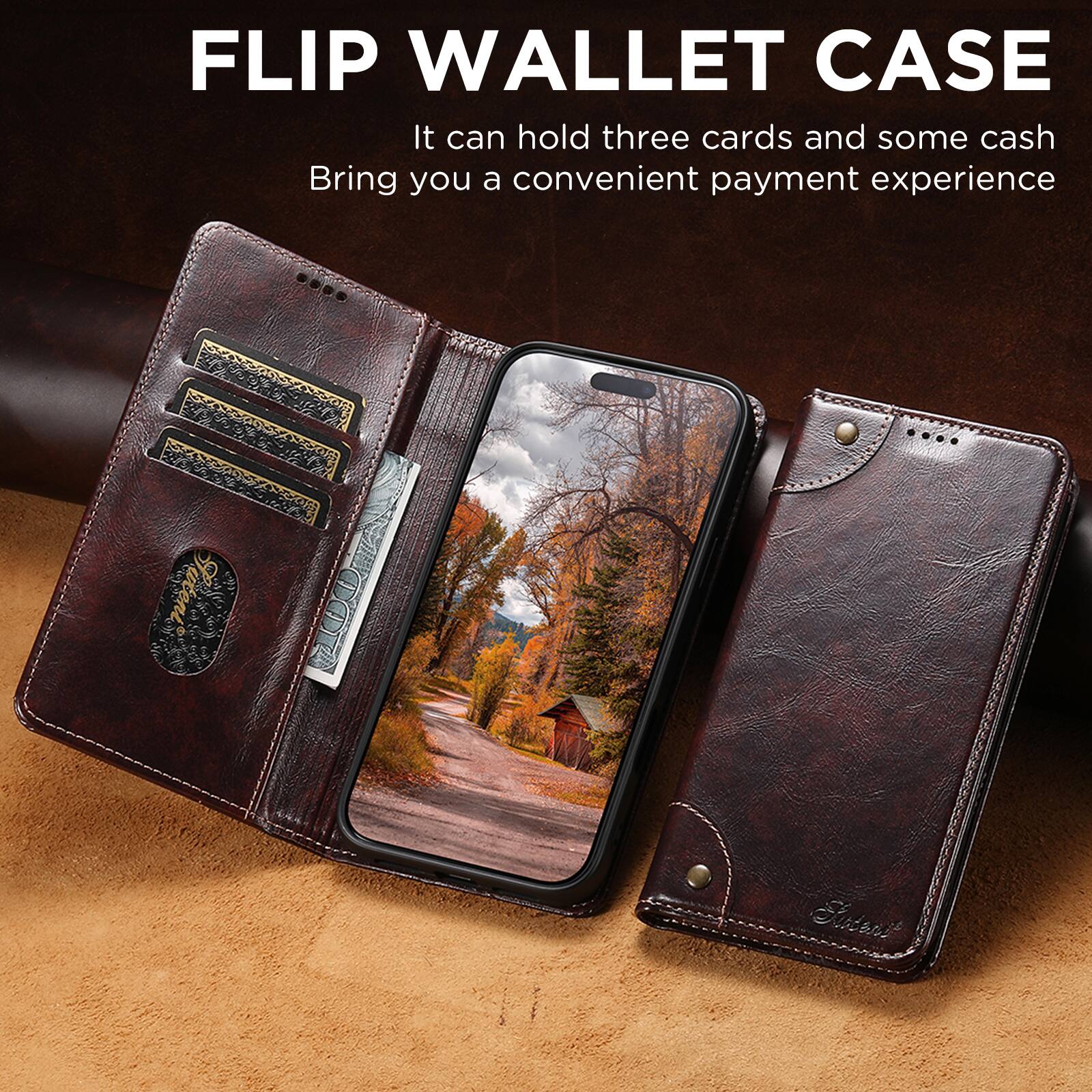 FLIP WALLET CASE  
It can hold three cards and some cash  
Bring you a convenient payment experience