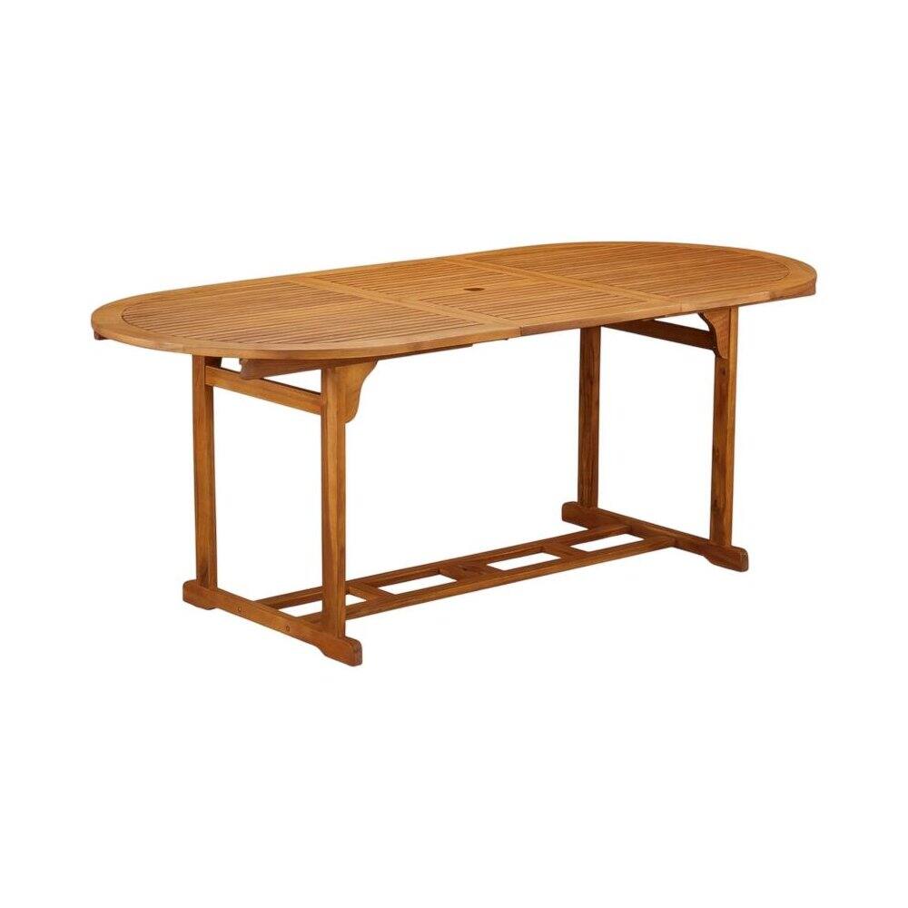 Back. Outdoor Escape - 7-Piece Outdoor Patio Dining Set Nature-Tone Oil Finish Durable Wood Seating - Brown.