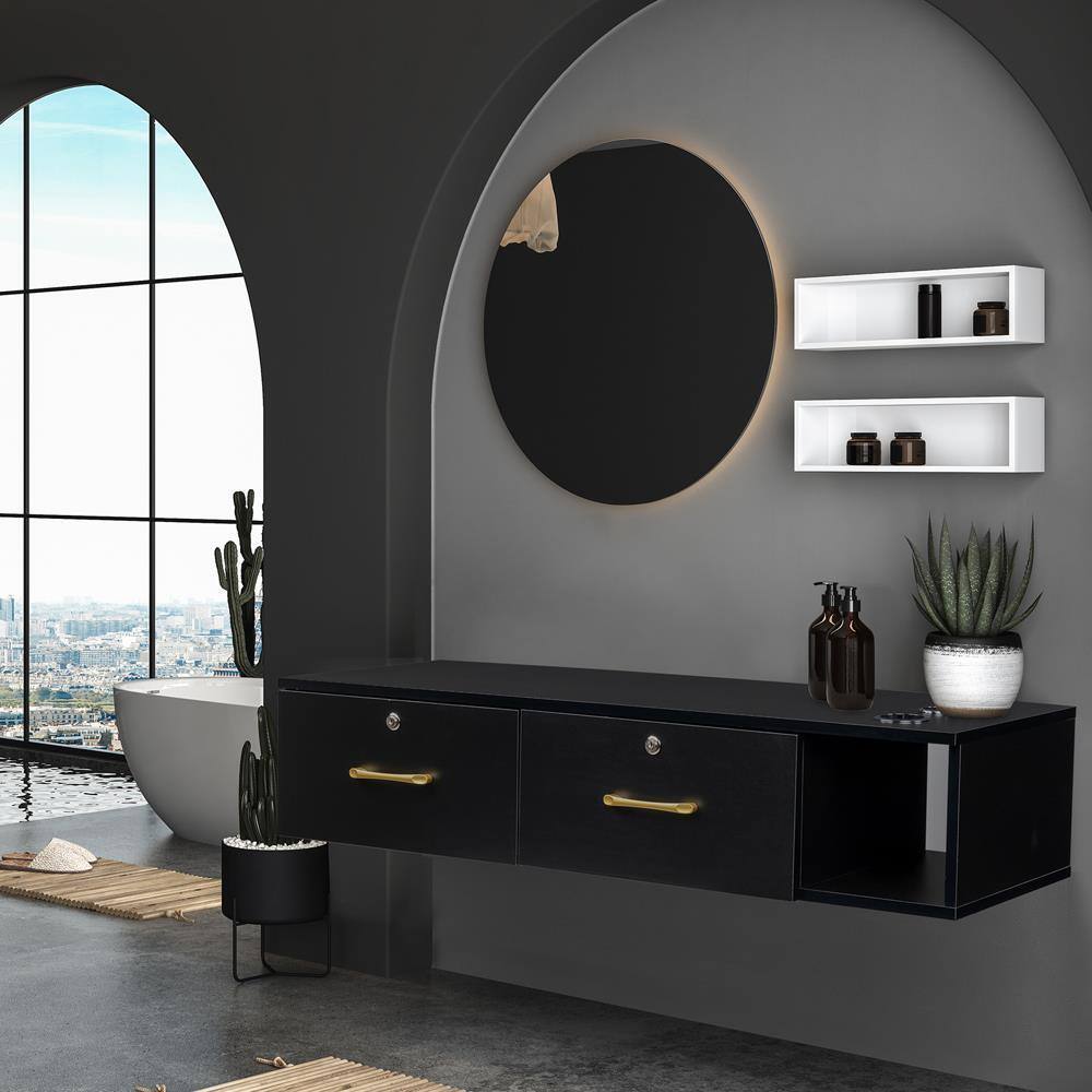 Alt View 5. Winado - Multifunctional Wall Mount Salon Station Bedroom Vanity with Locking Drawer & 3 Hair Dryer Holders  for Makeup Studios - Black.