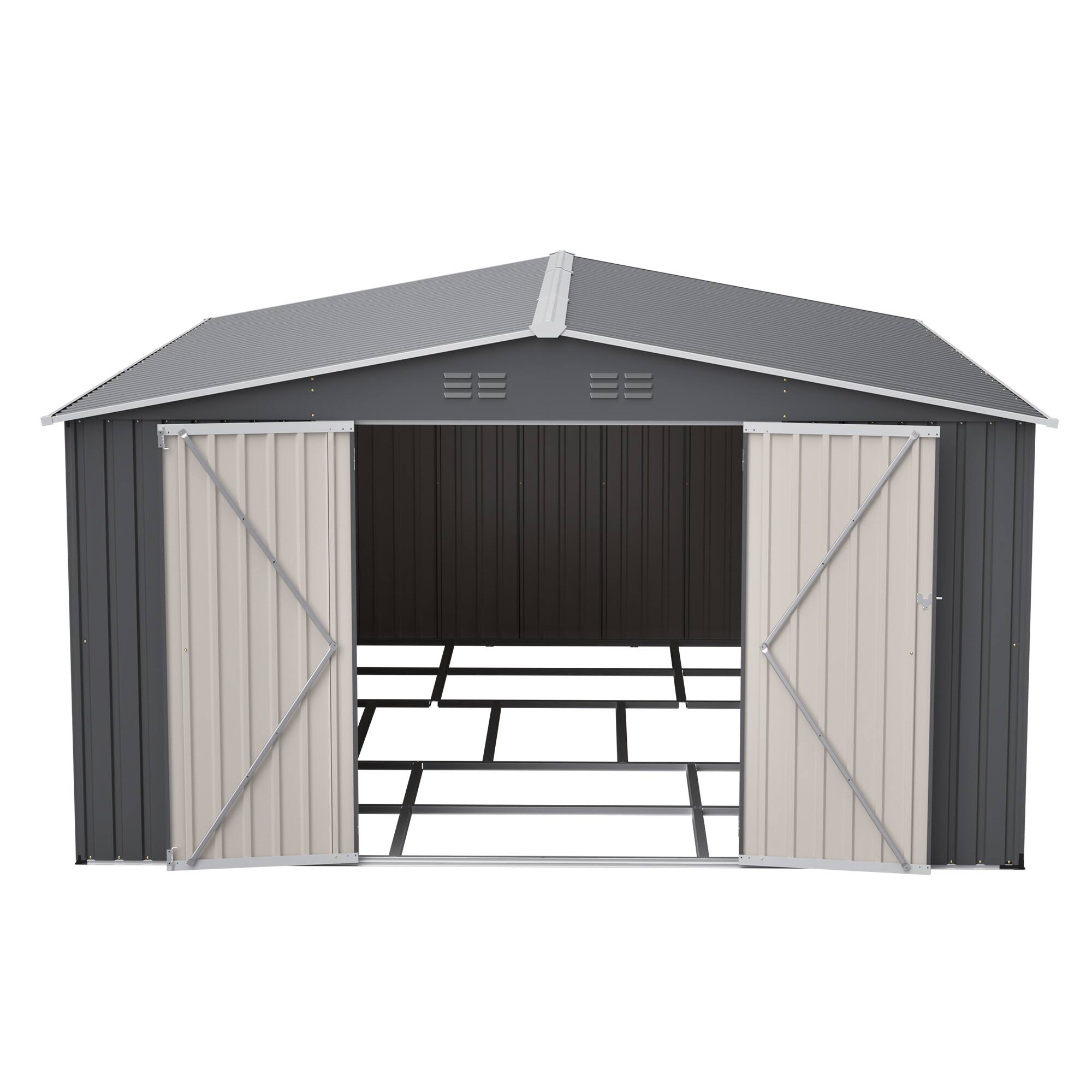 Alt View 7. Mondawe - 12×14 ft Outdoor Metal Storage Shed with Lockable Double Doors - Gray.