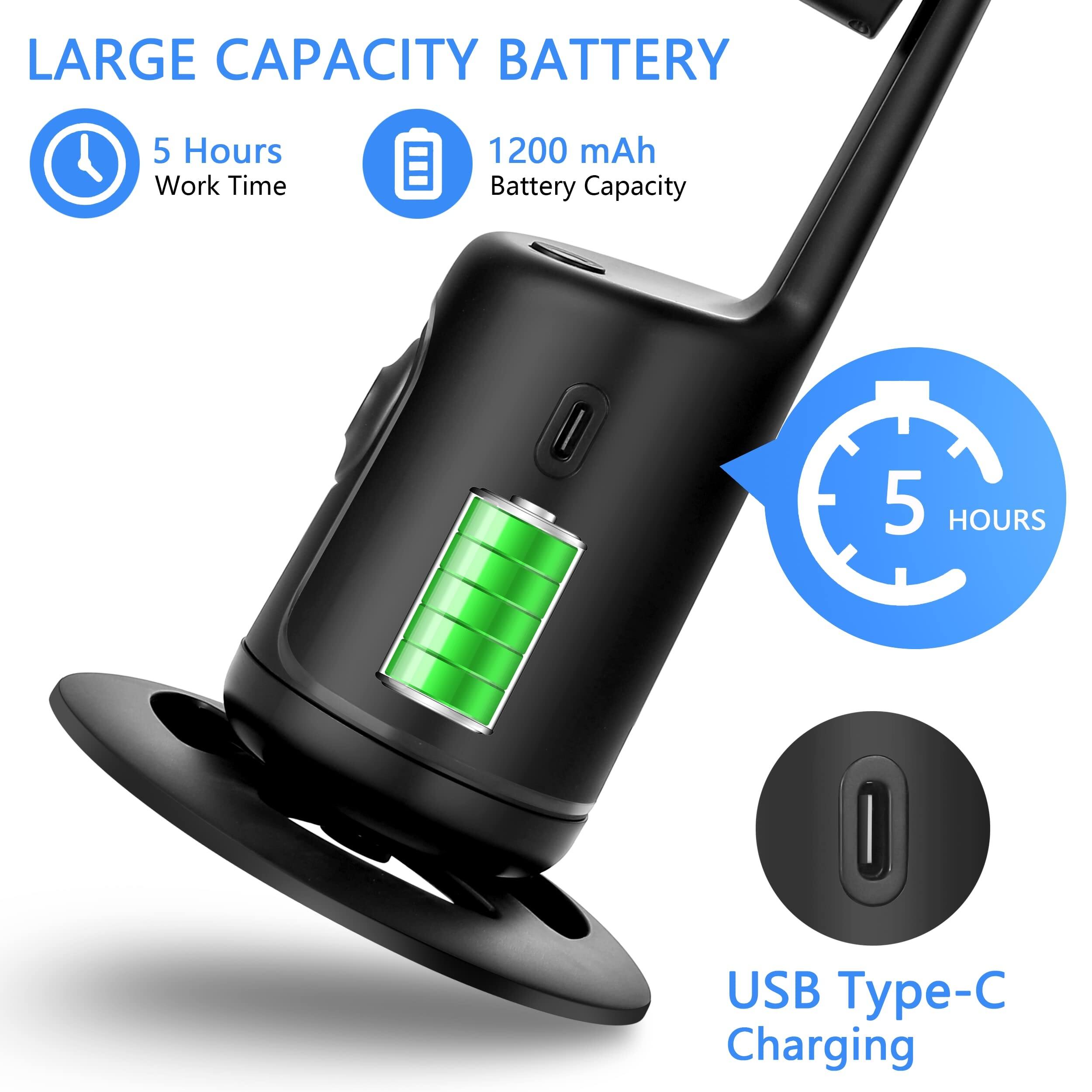 LARGE CAPACITY BATTERY  
5 Hours Work Time  
1200 mAh Battery Capacity  
5 HOURS  
USB Type-C Charging