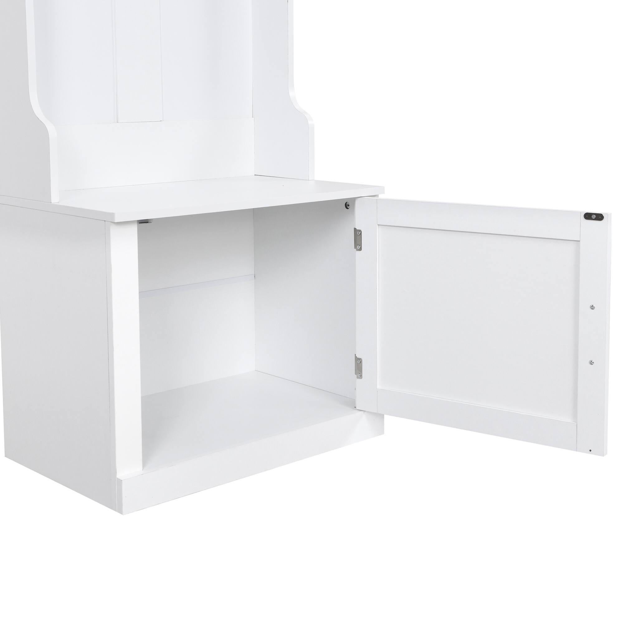 Alt View 8. GOODSILO - Slim Hall Tree with Cabinet and Hooks, Multi-functional Storage Bench for Hallway and Living Room - White.