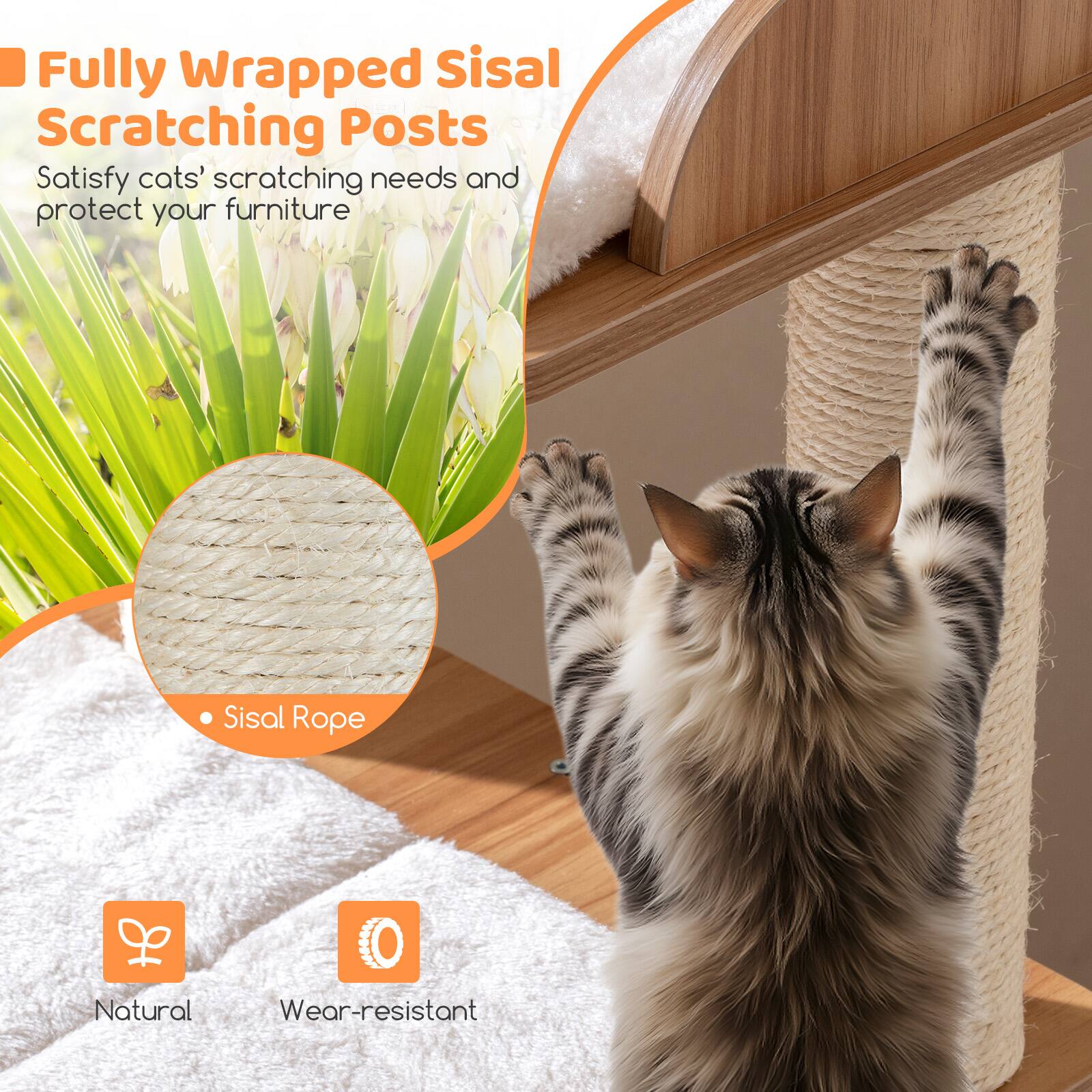 Fully Wrapped Sisal Scratching Posts  
Satisfy cats' scratching needs and protect your furniture  

- Sisal Rope  
- Natural  
- Wear-resistant