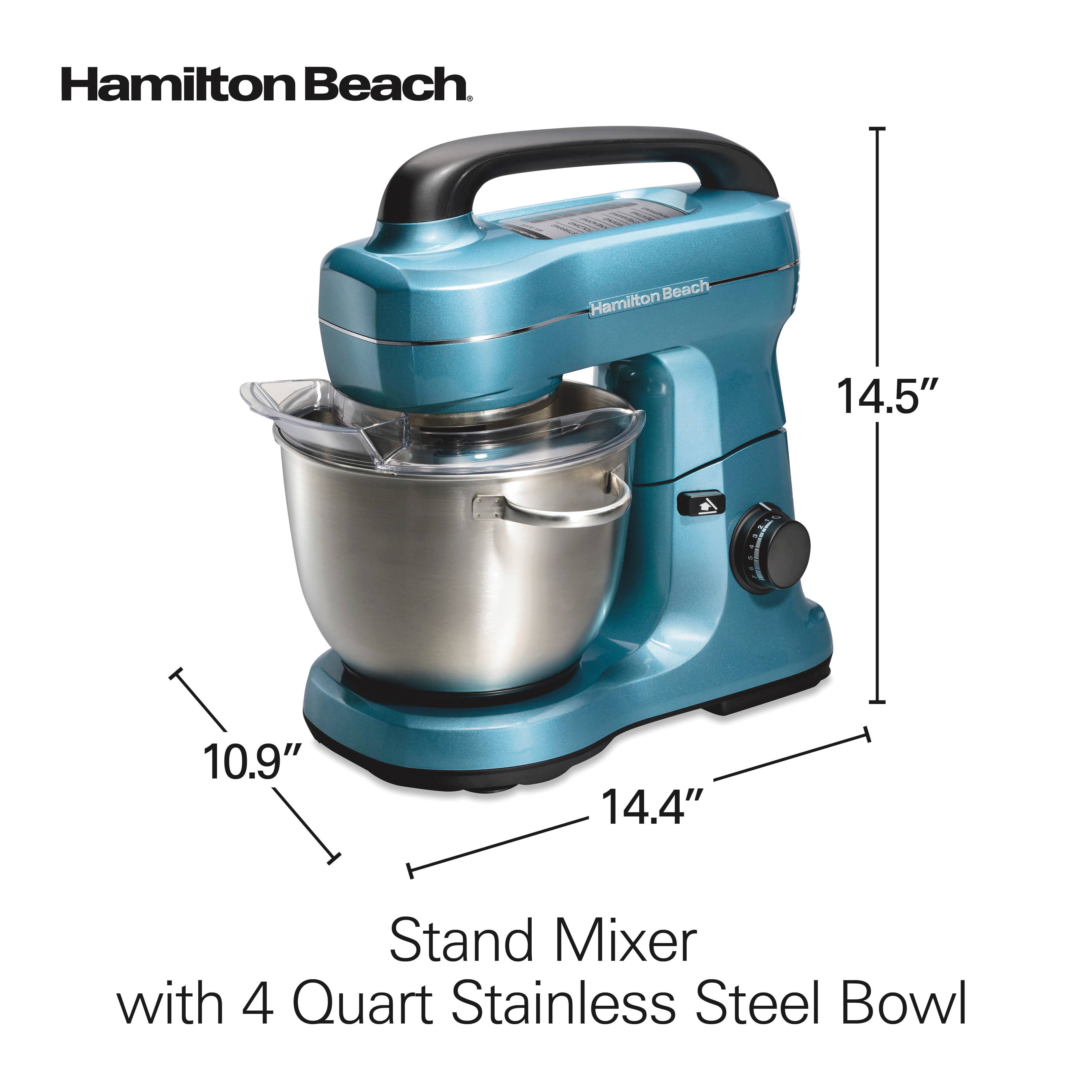 Hamilton Beach Stand Mixer with 4 Quart Stainless Steel Bowl

Dimensions:
- Height: 14.5"
- Width: 14.4"
- Depth: 10.9"